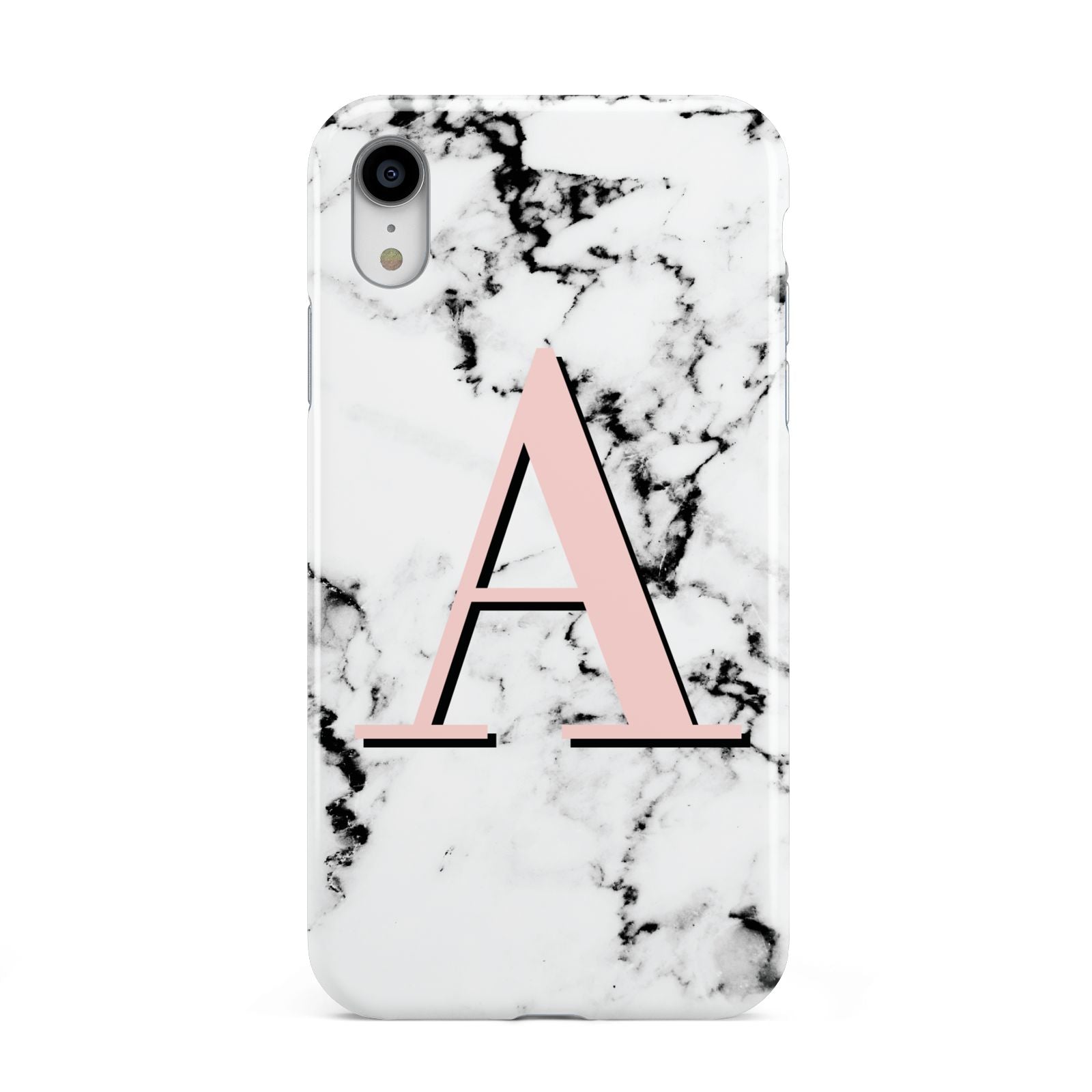 Personalised Block Coral Monogram Marble Apple iPhone XR White 3D Tough Case