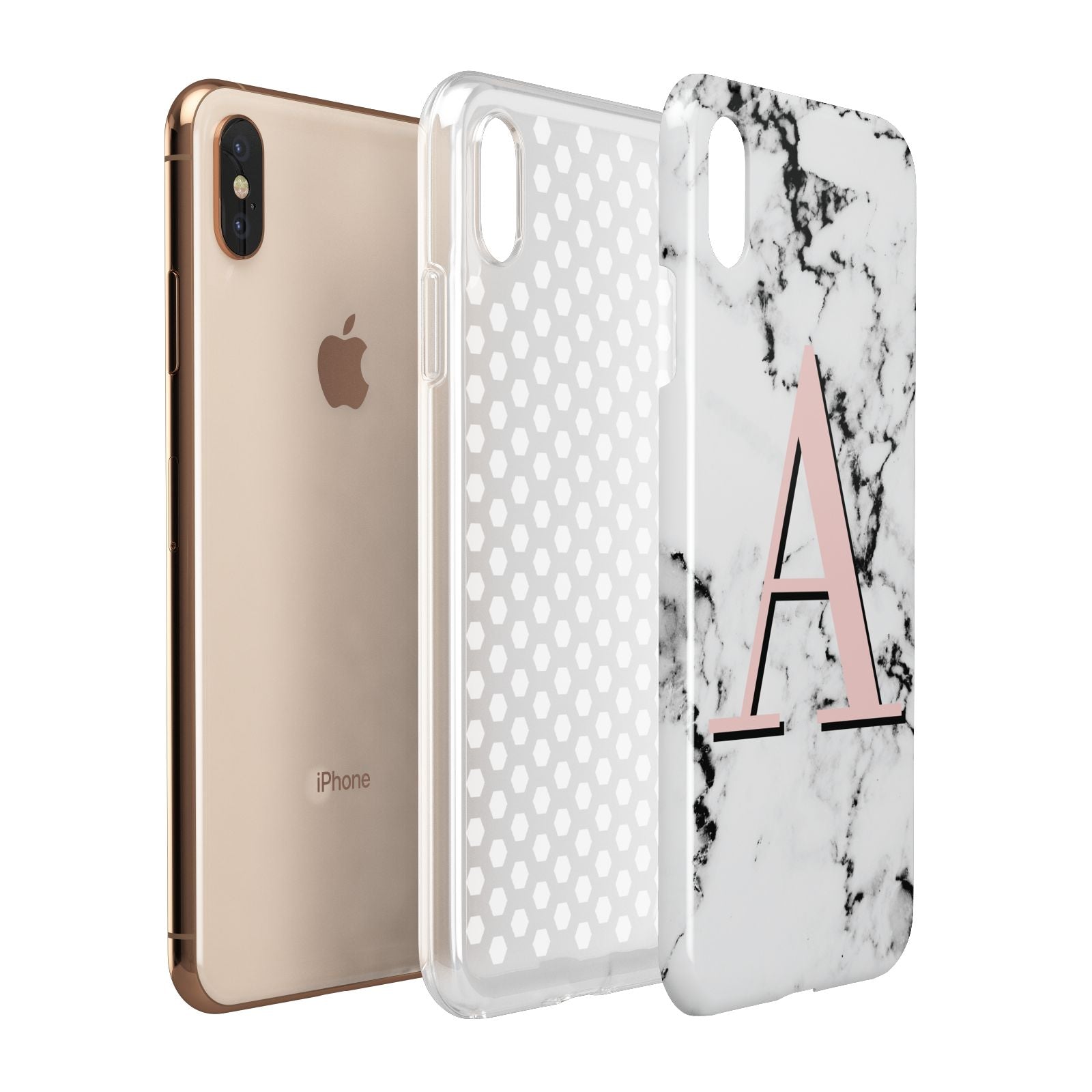 Personalised Block Coral Monogram Marble Apple iPhone Xs Max 3D Tough Case Expanded View
