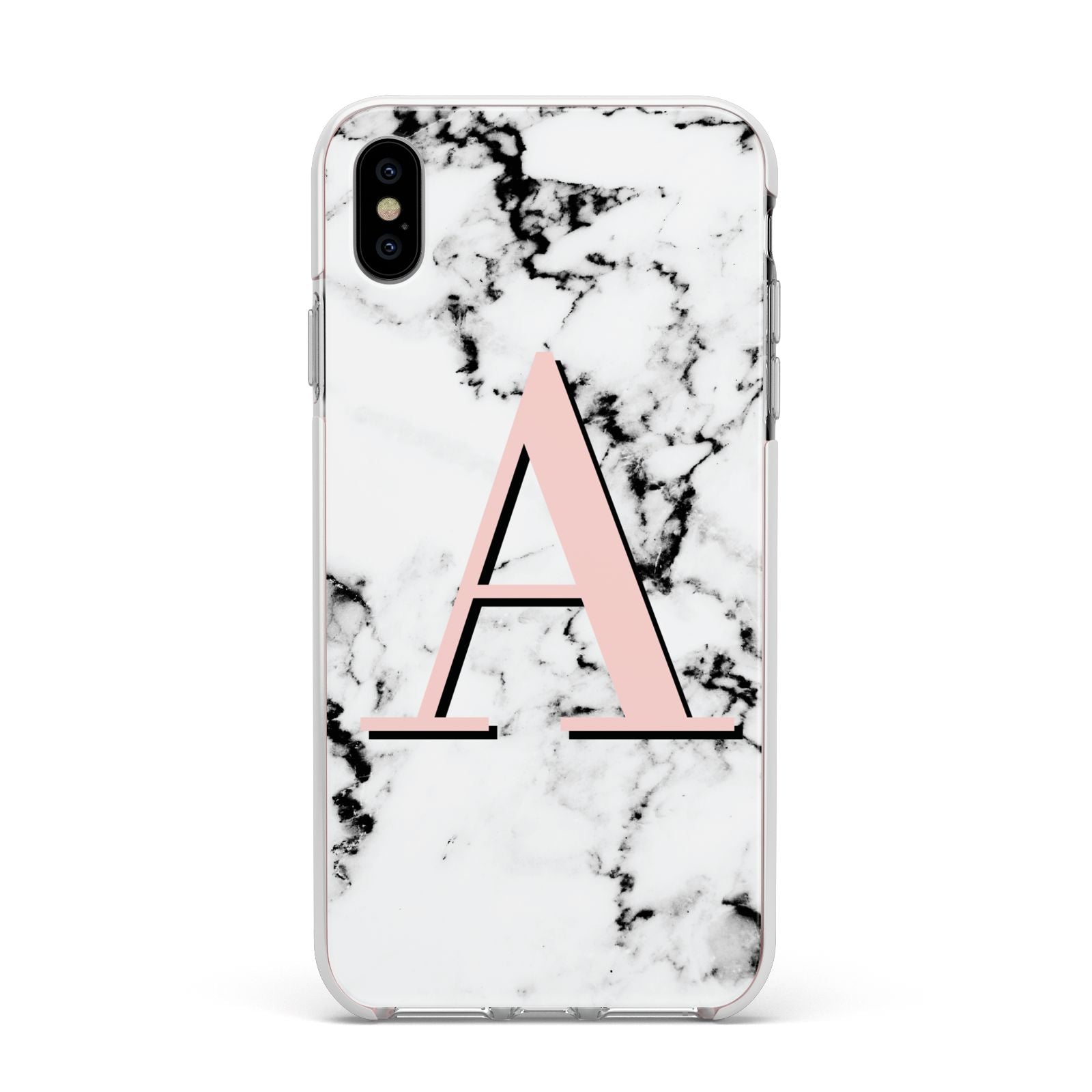 Personalised Block Coral Monogram Marble Apple iPhone Xs Max Impact Case White Edge on Silver Phone