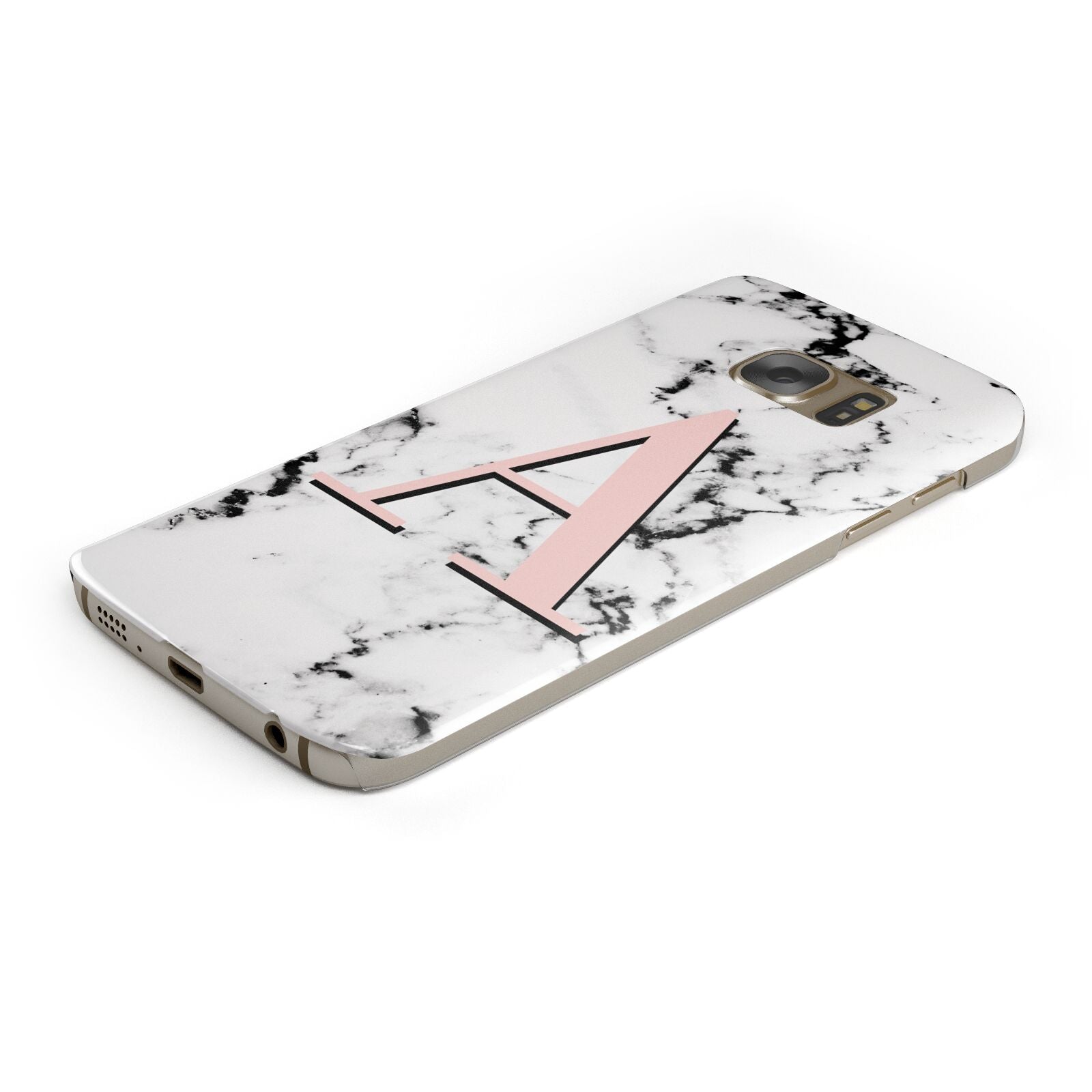 Personalised Block Coral Monogram Marble Protective Samsung Galaxy Case Angled Image