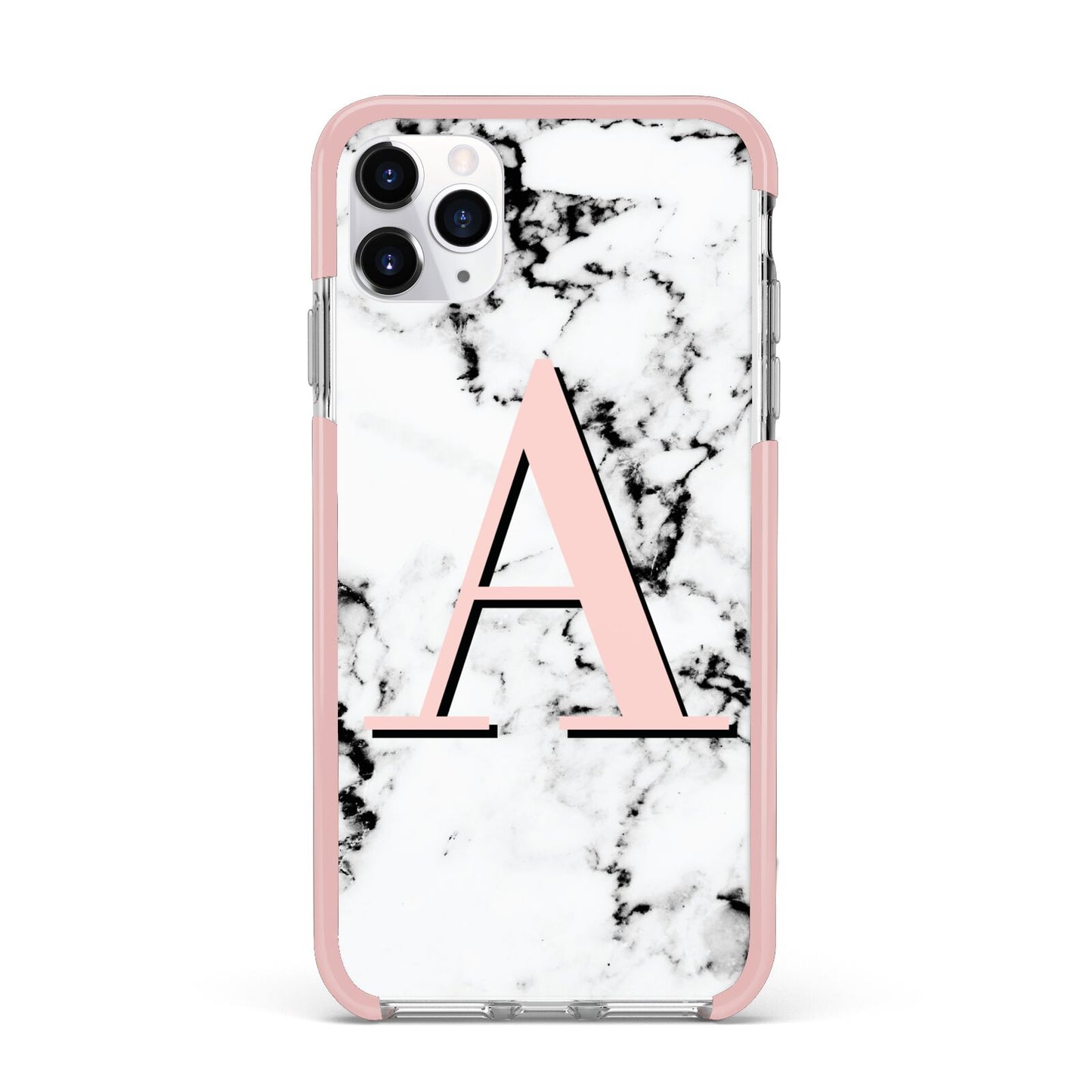 Personalised Block Coral Monogram Marble iPhone 11 Pro Max Impact Pink Edge Case