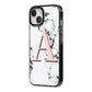 Personalised Block Coral Monogram Marble iPhone 13 Black Impact Case Side Angle on Silver phone