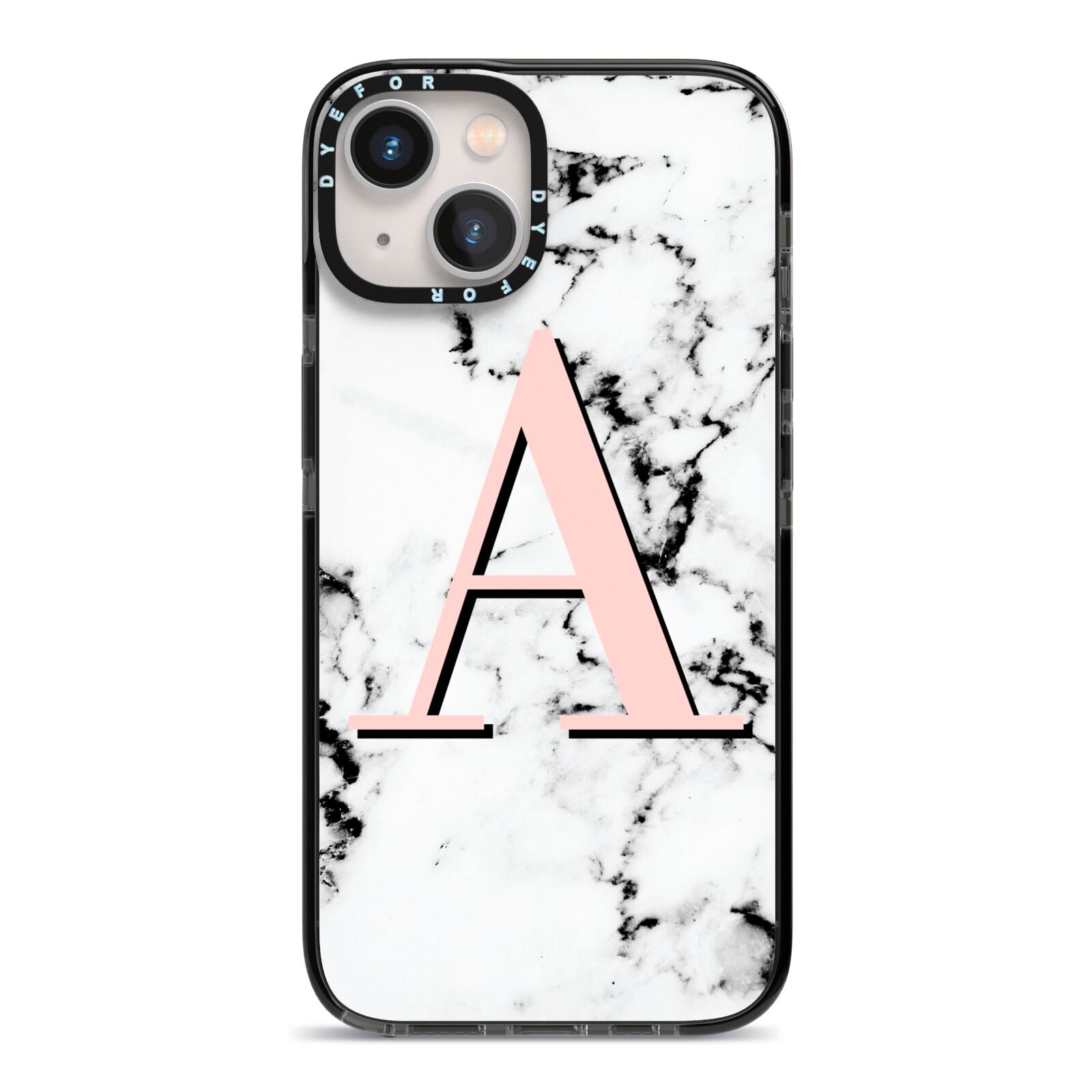 Personalised Block Coral Monogram Marble iPhone 13 Black Impact Case on Silver phone