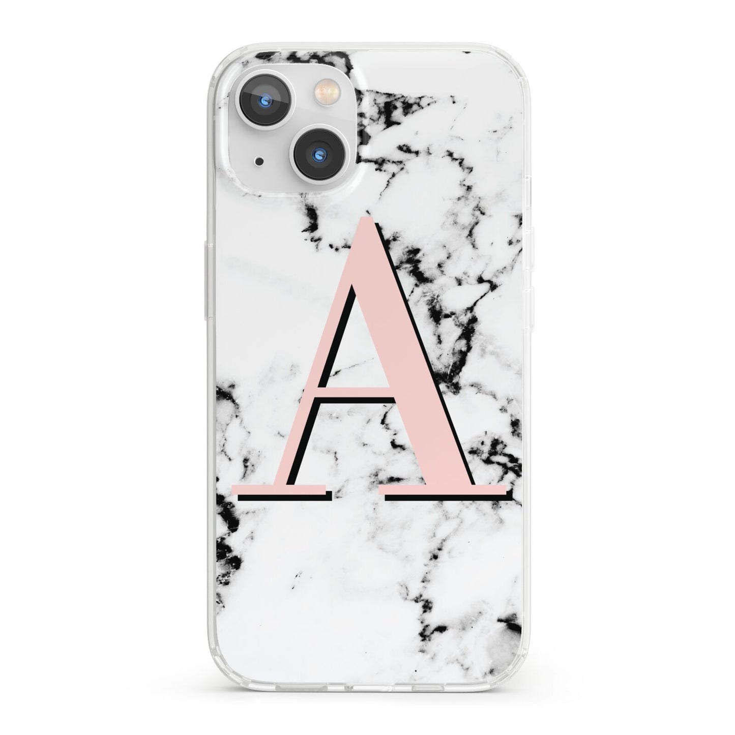 Personalised Block Coral Monogram Marble iPhone 13 Clear Bumper Case