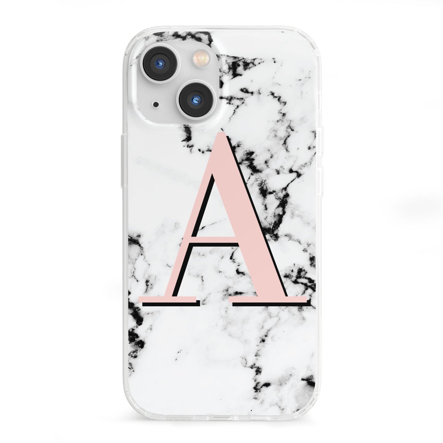 Personalised Block Coral Monogram Marble iPhone 13 Mini Clear Bumper Case