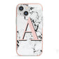 Personalised Block Coral Monogram Marble iPhone 13 Mini TPU Impact Case with Pink Edges