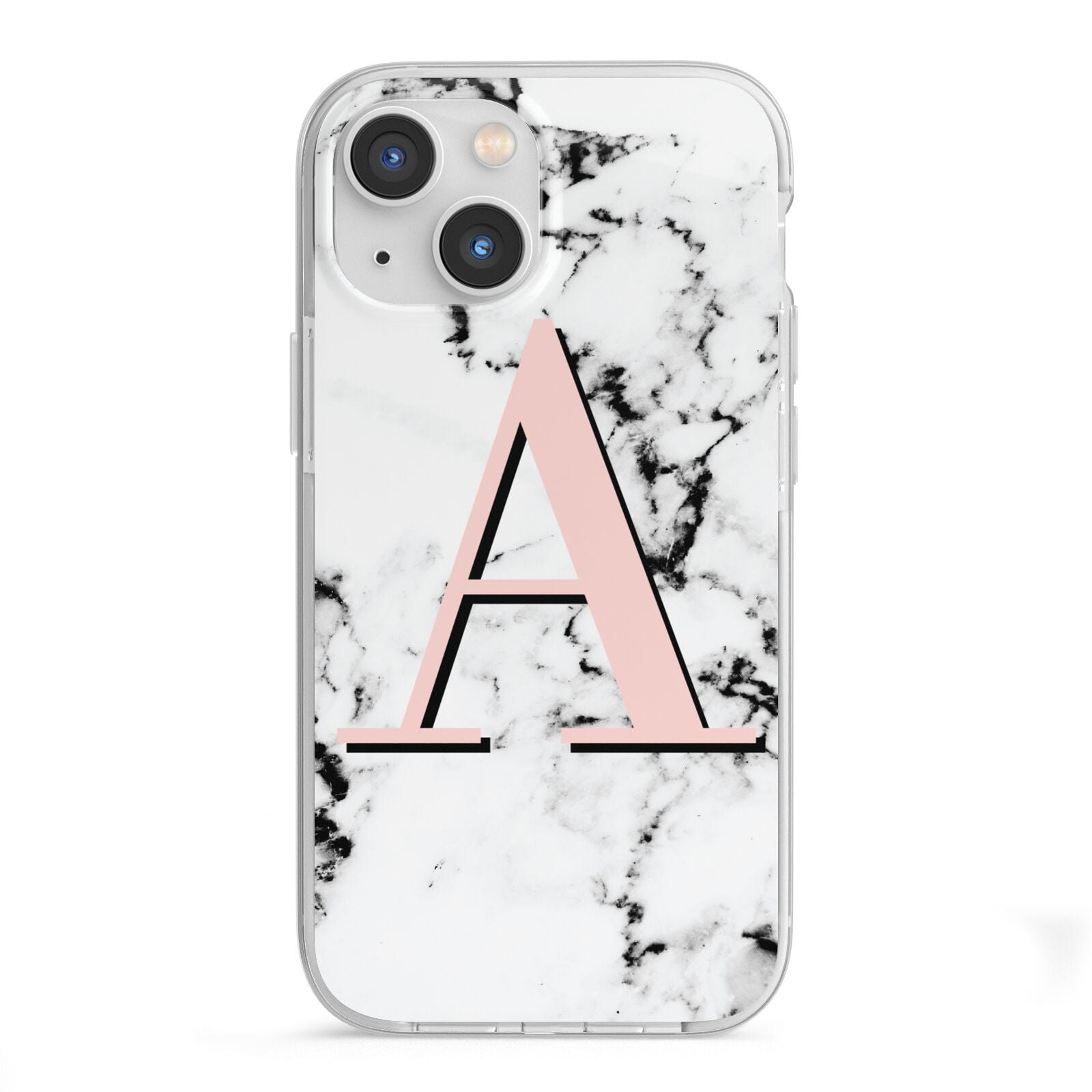 Personalised Block Coral Monogram Marble iPhone 13 Mini TPU Impact Case with White Edges