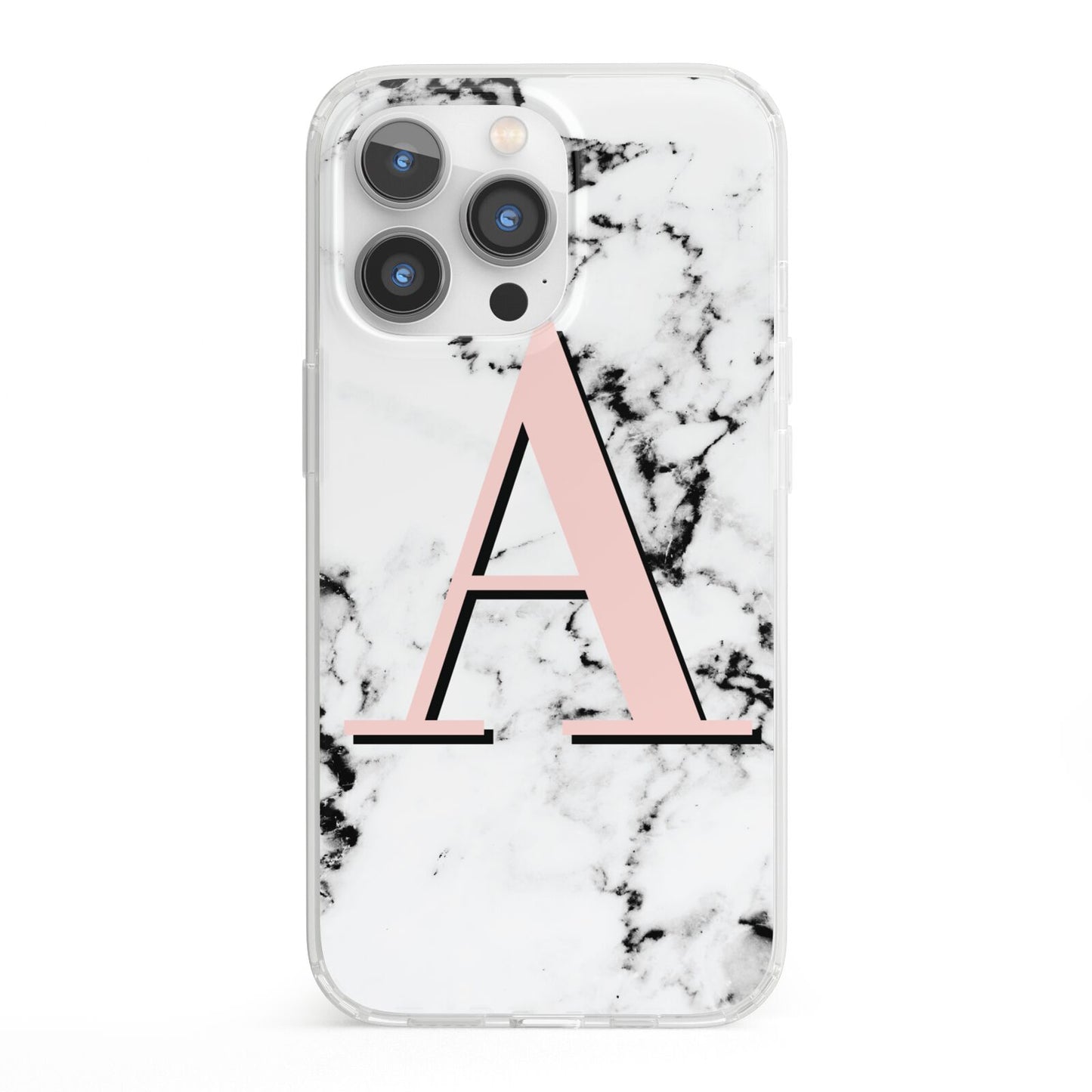 Personalised Block Coral Monogram Marble iPhone 13 Pro Clear Bumper Case