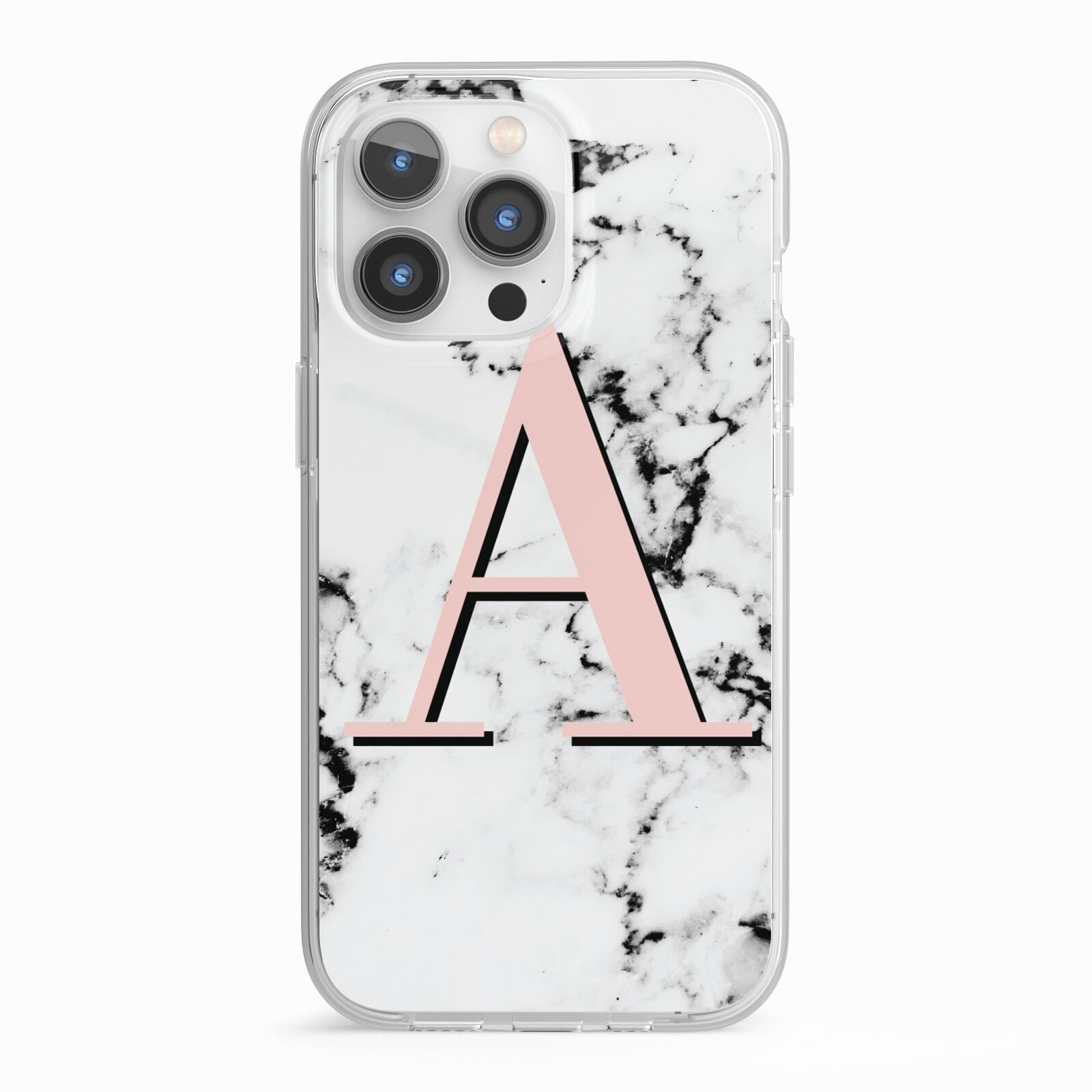 Personalised Block Coral Monogram Marble iPhone 13 Pro TPU Impact Case with White Edges