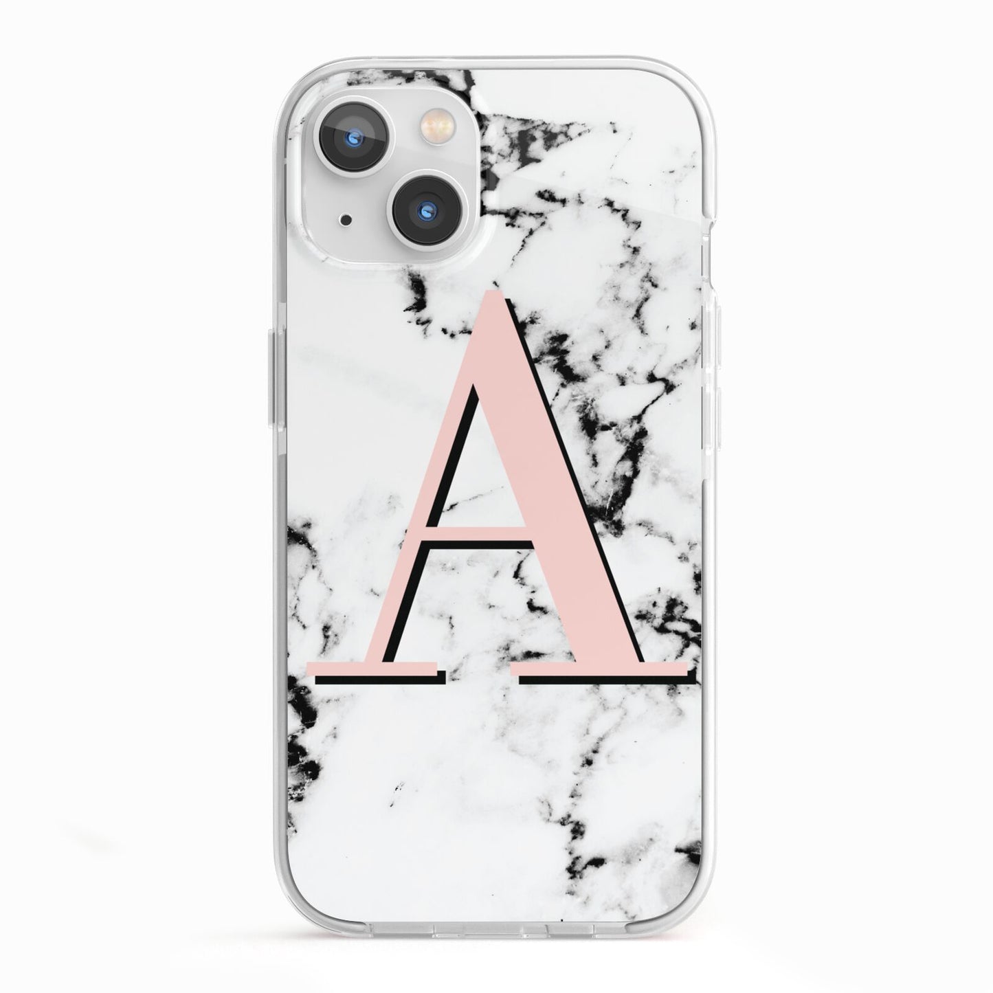Personalised Block Coral Monogram Marble iPhone 13 TPU Impact Case with White Edges