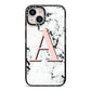 Personalised Block Coral Monogram Marble iPhone 14 Black Impact Case on Silver phone
