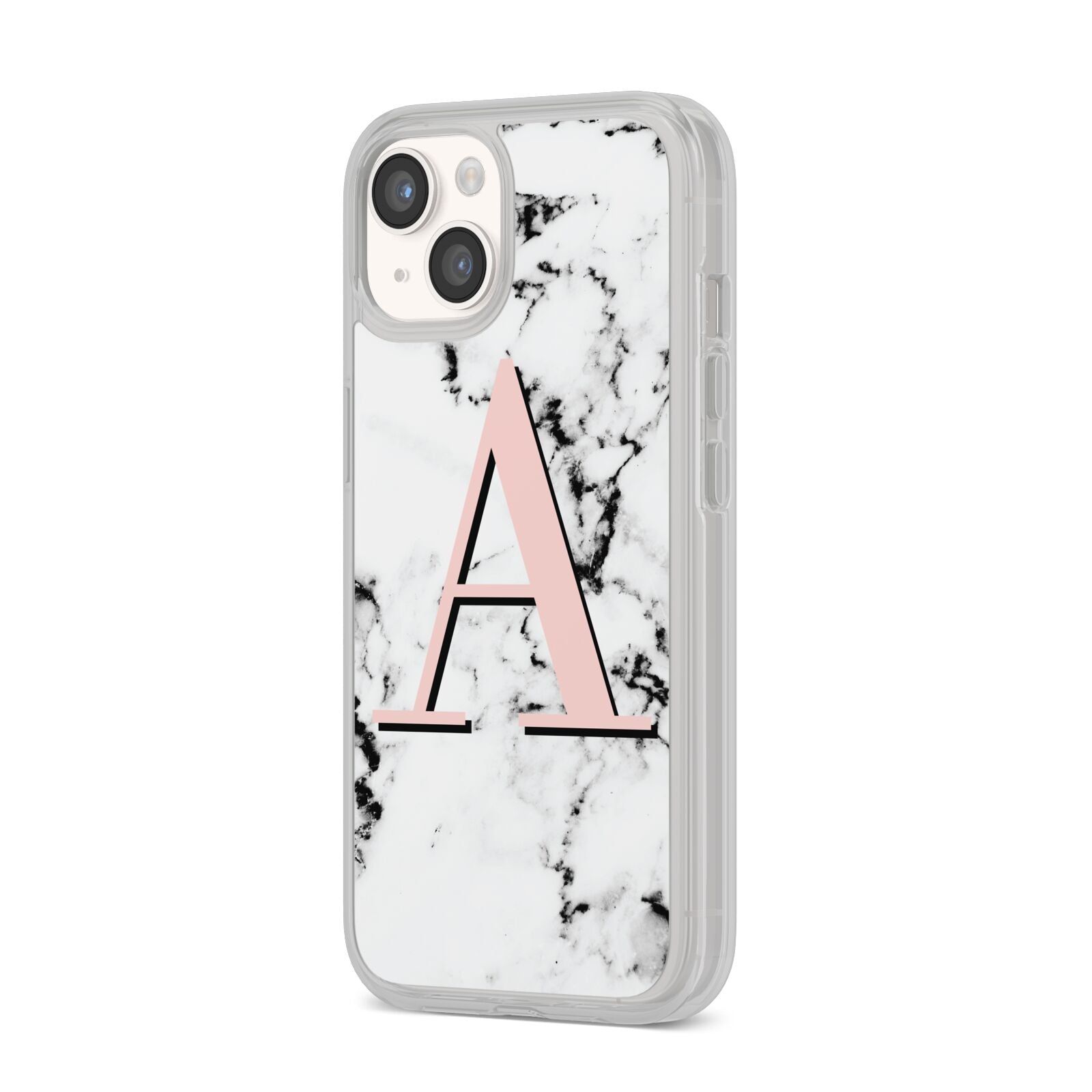 Personalised Block Coral Monogram Marble iPhone 14 Clear Tough Case Starlight Angled Image