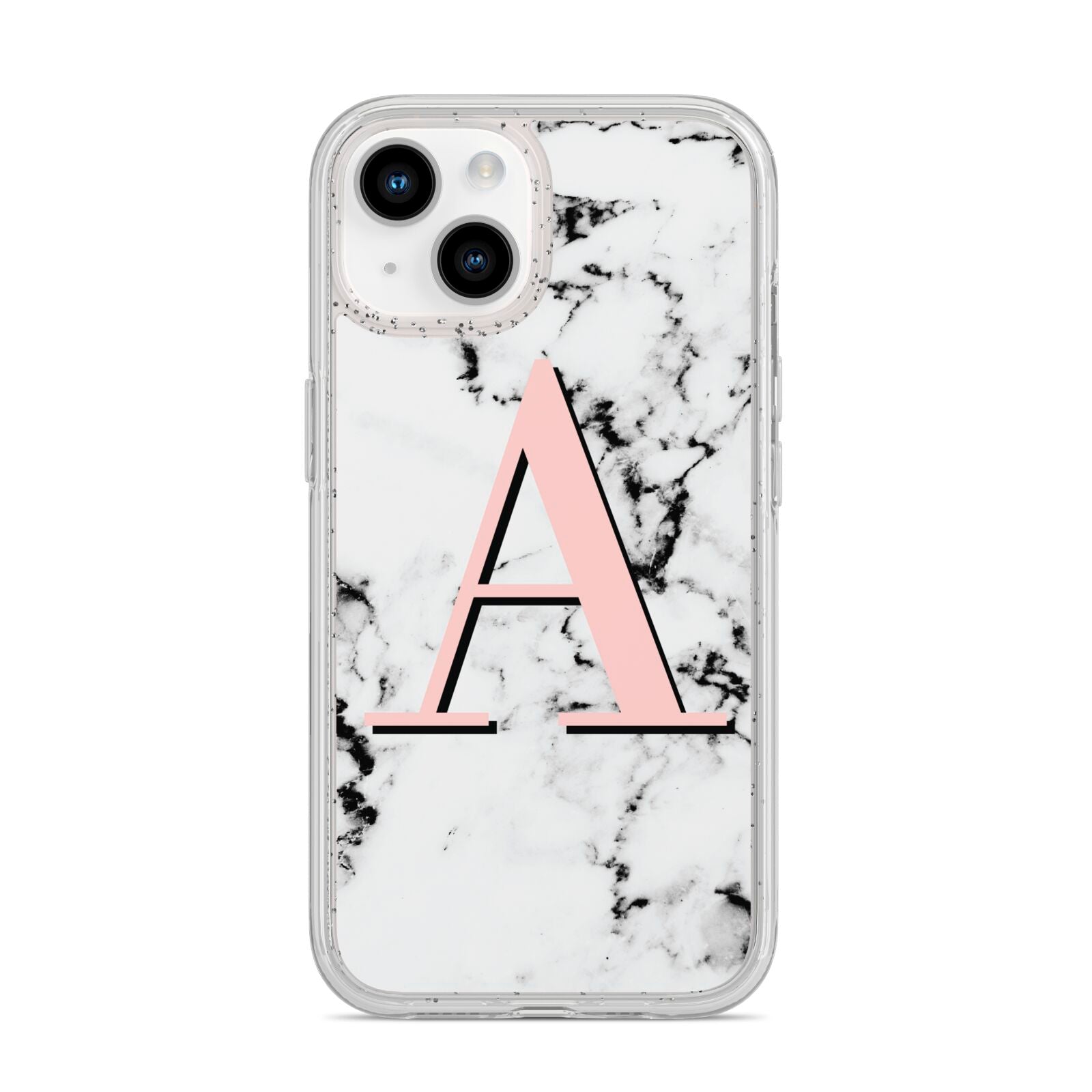 Personalised Block Coral Monogram Marble iPhone 14 Glitter Tough Case Starlight