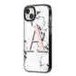 Personalised Block Coral Monogram Marble iPhone 14 Plus Black Impact Case Side Angle on Silver phone