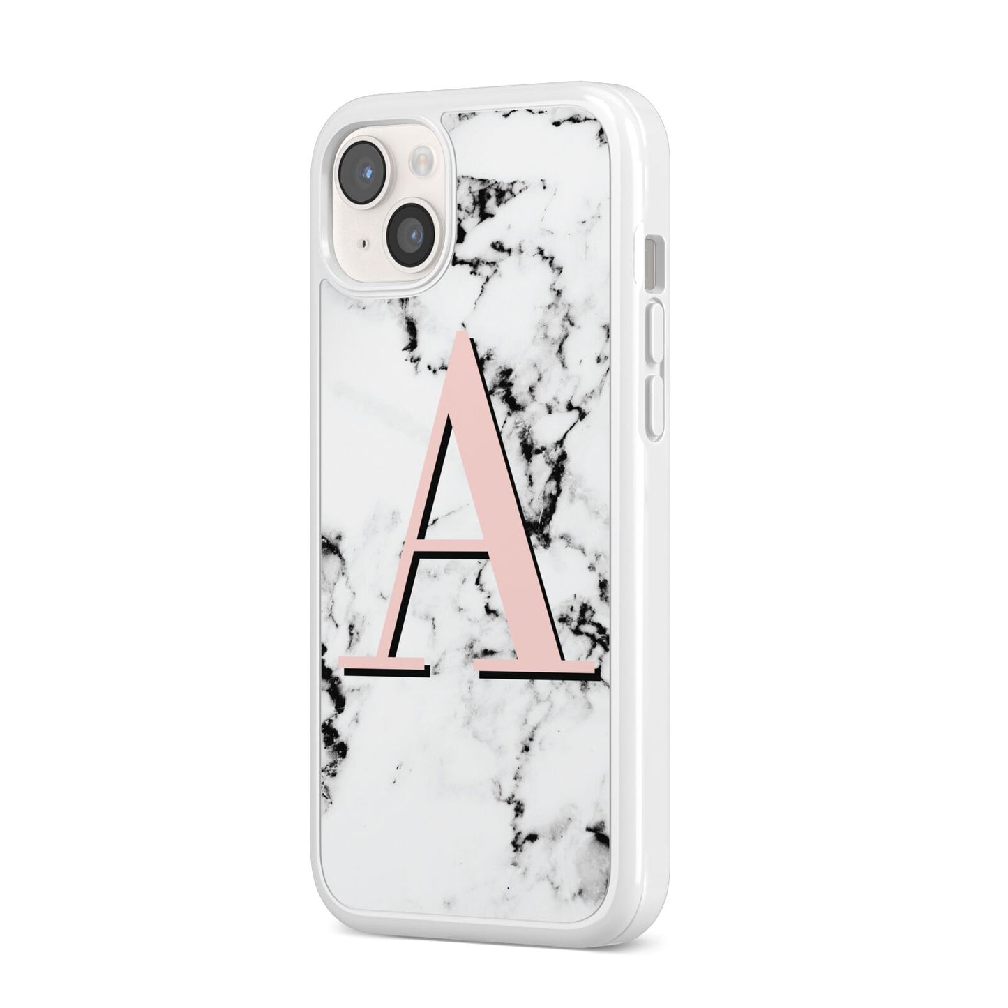 Personalised Block Coral Monogram Marble iPhone 14 Plus Clear Tough Case Starlight Angled Image
