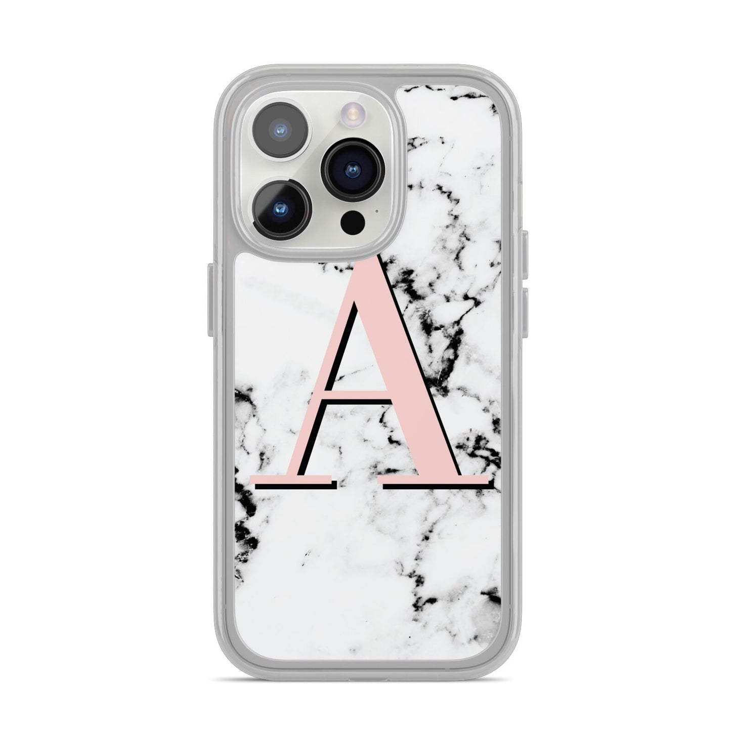Personalised Block Coral Monogram Marble iPhone 14 Pro Clear Tough Case Silver