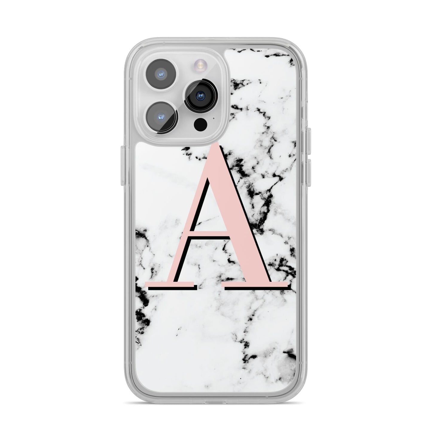 Personalised Block Coral Monogram Marble iPhone 14 Pro Max Clear Tough Case Silver