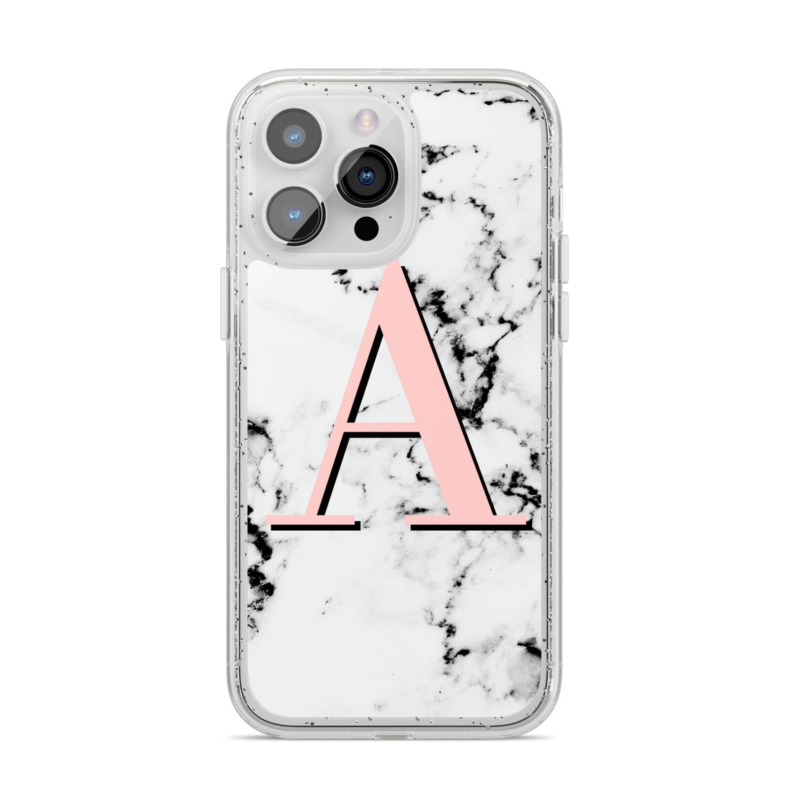 Personalised Block Coral Monogram Marble iPhone 14 Pro Max Glitter Tough Case Silver
