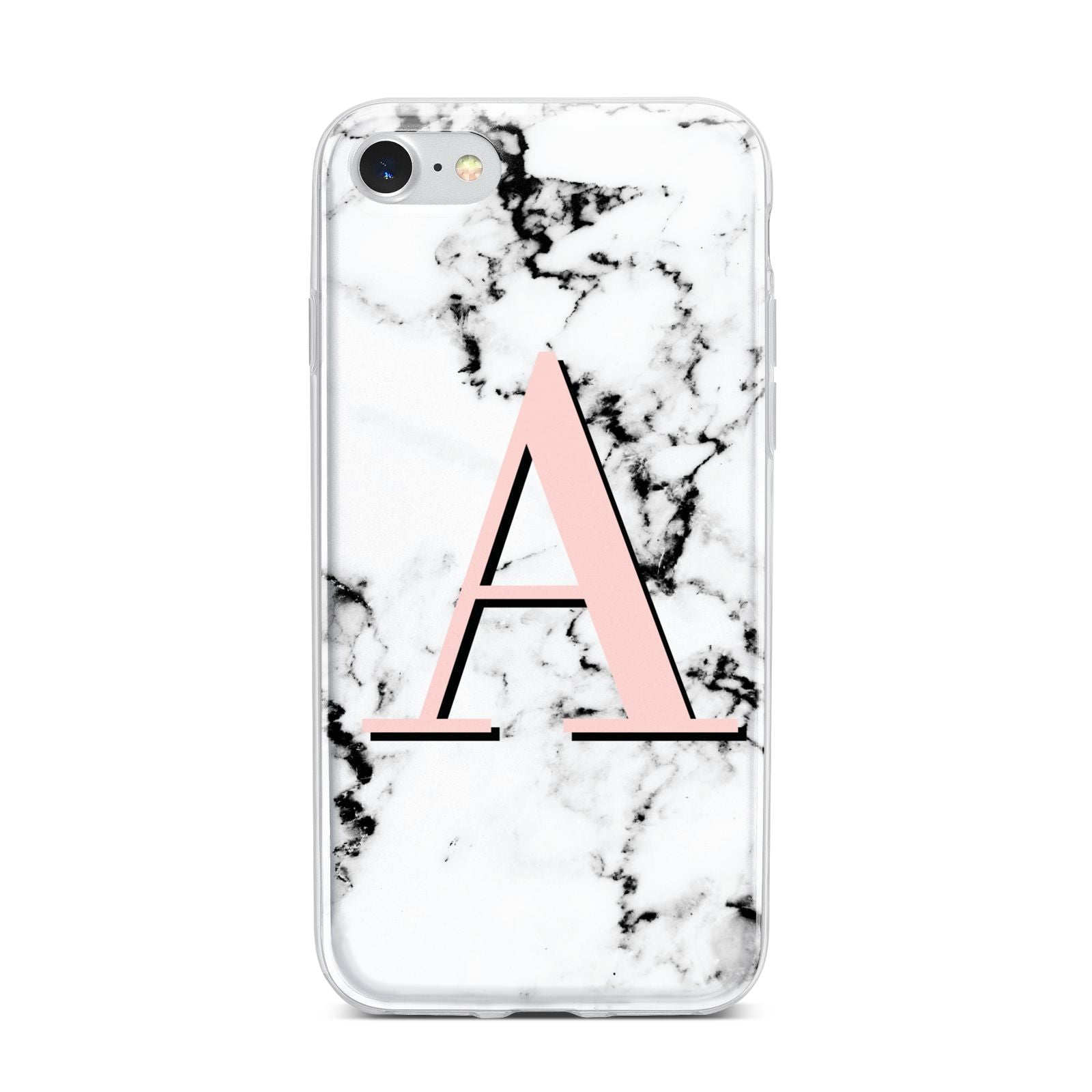 Personalised Block Coral Monogram Marble iPhone 7 Bumper Case on Silver iPhone