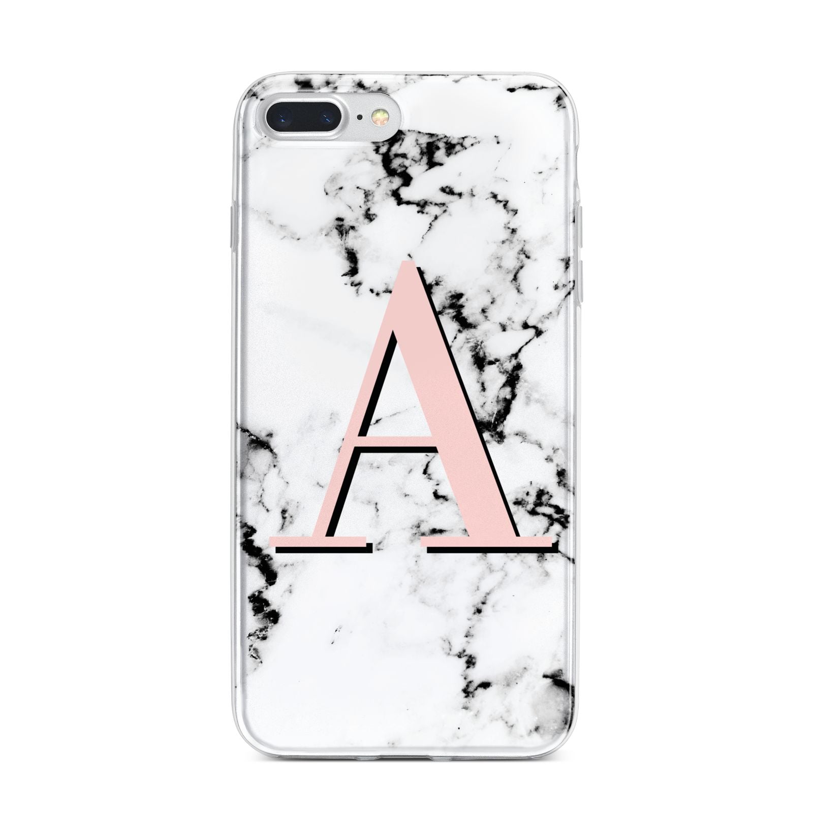 Personalised Block Coral Monogram Marble iPhone 7 Plus Bumper Case on Silver iPhone