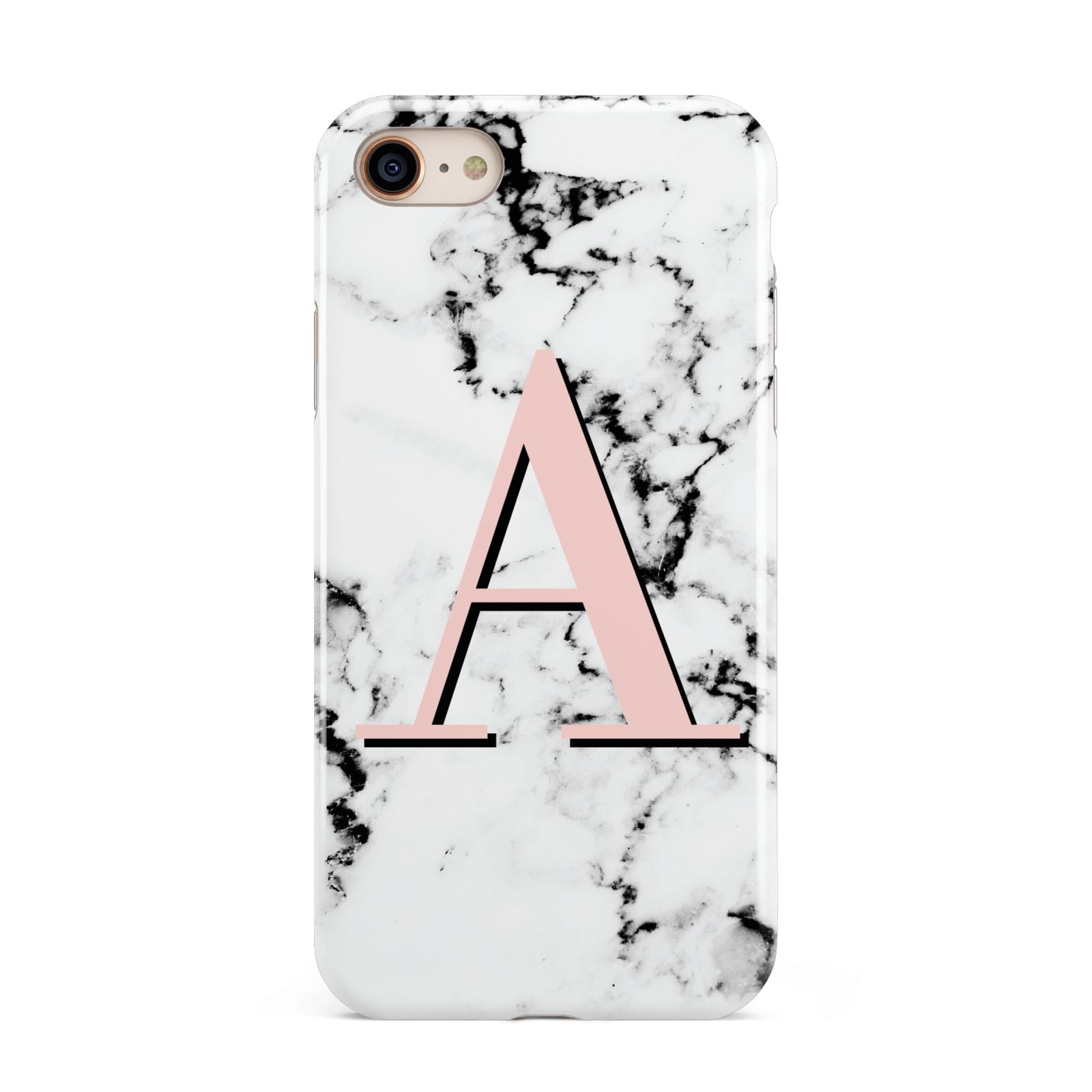 Personalised Block Coral Monogram Marble iPhone 8 3D Tough Case on Gold Phone