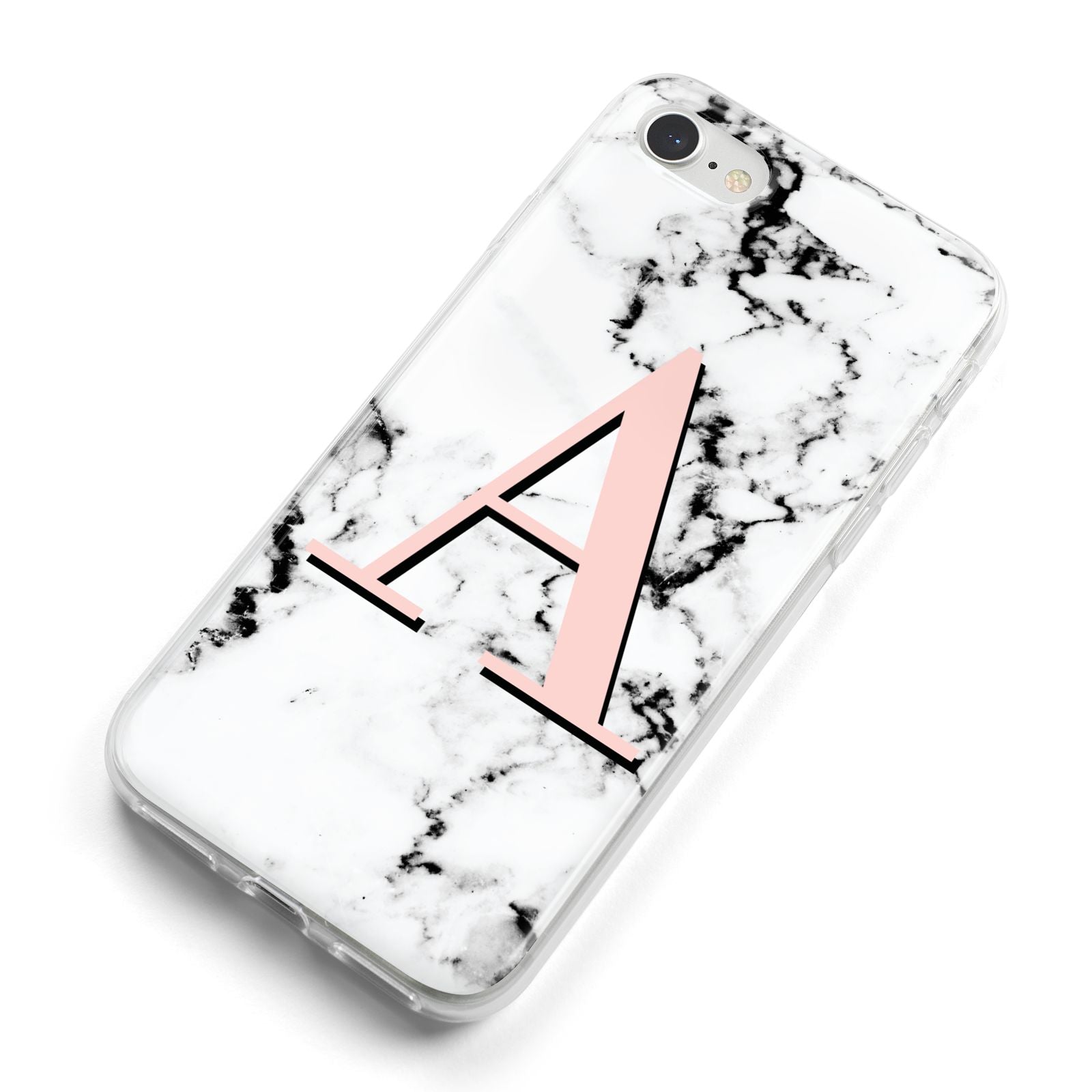 Personalised Block Coral Monogram Marble iPhone 8 Bumper Case on Silver iPhone Alternative Image