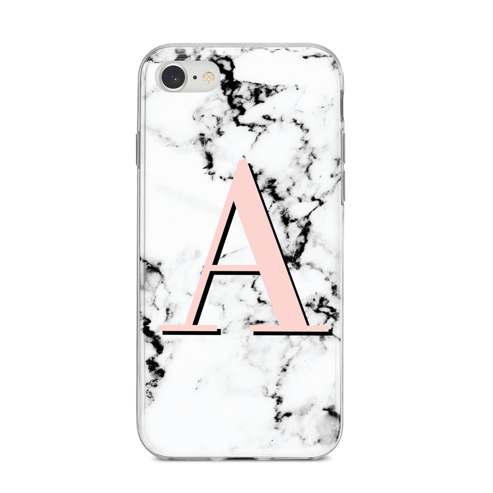 Personalised Block Coral Monogram Marble iPhone 8 Bumper Case on Silver iPhone