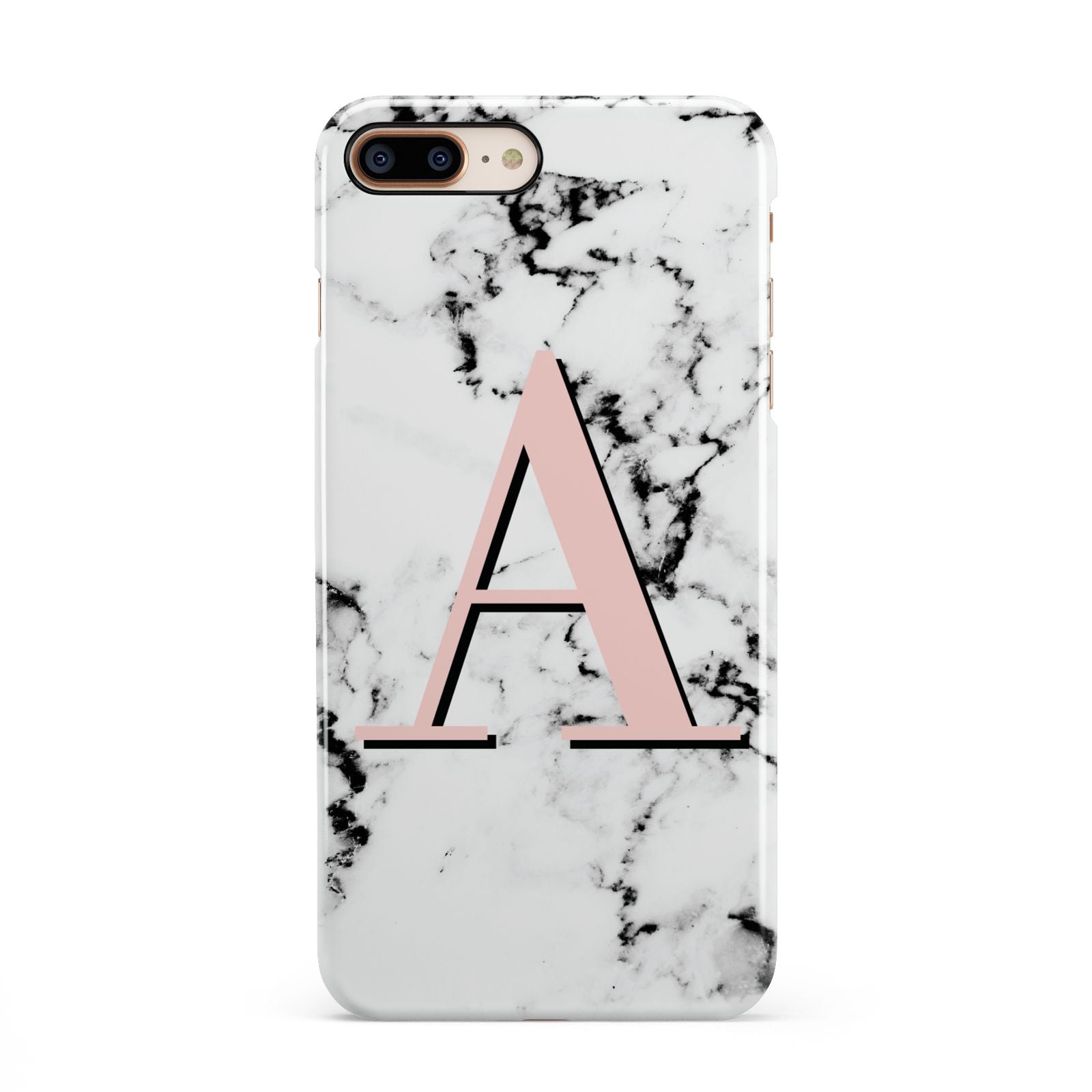 Personalised Block Coral Monogram Marble iPhone 8 Plus 3D Snap Case on Gold Phone