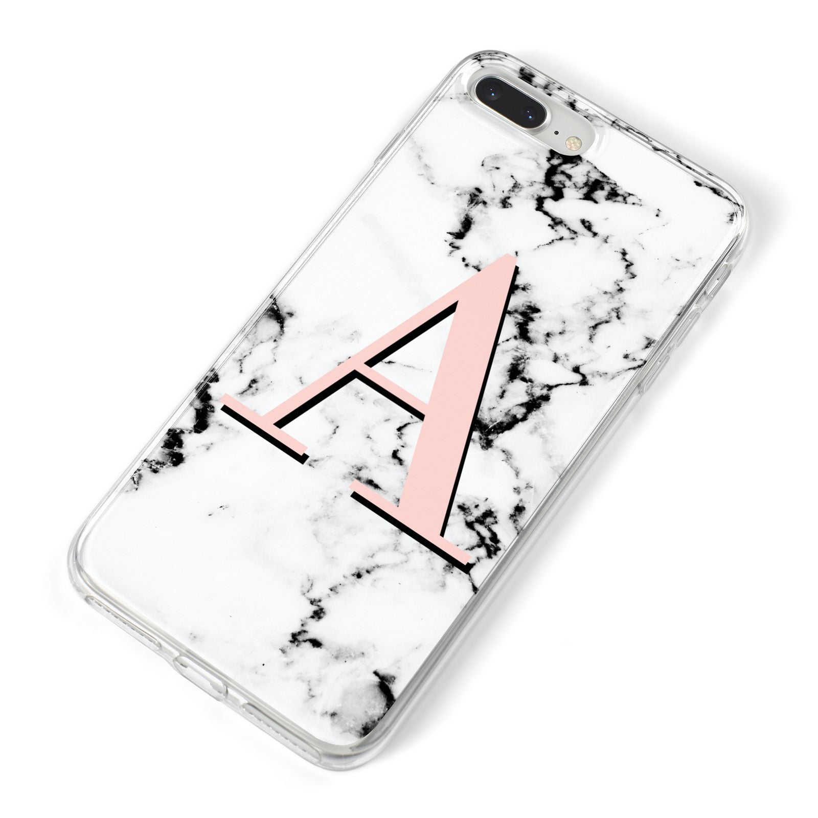 Personalised Block Coral Monogram Marble iPhone 8 Plus Bumper Case on Silver iPhone Alternative Image