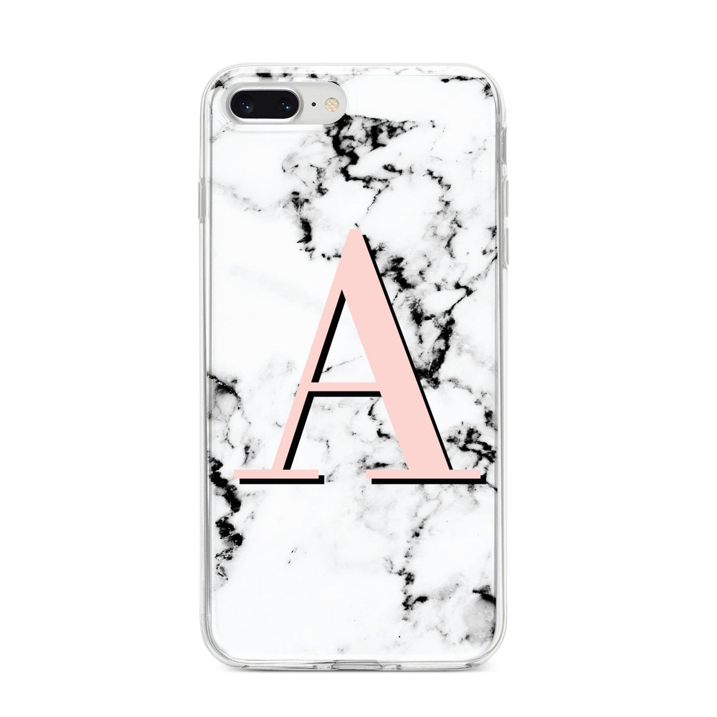 Personalised Block Coral Monogram Marble iPhone 8 Plus Bumper Case on Silver iPhone