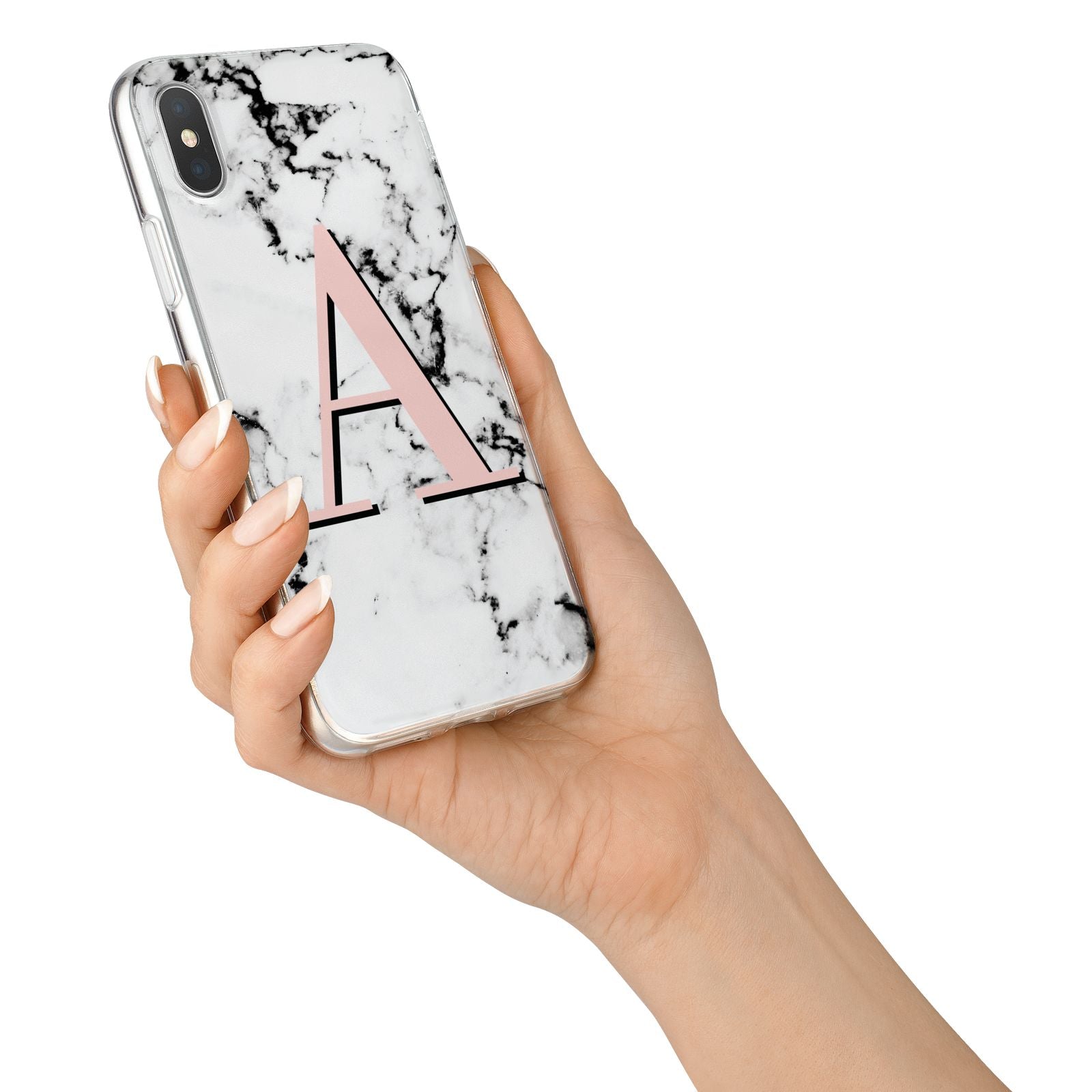 Personalised Block Coral Monogram Marble iPhone X Bumper Case on Silver iPhone Alternative Image 2