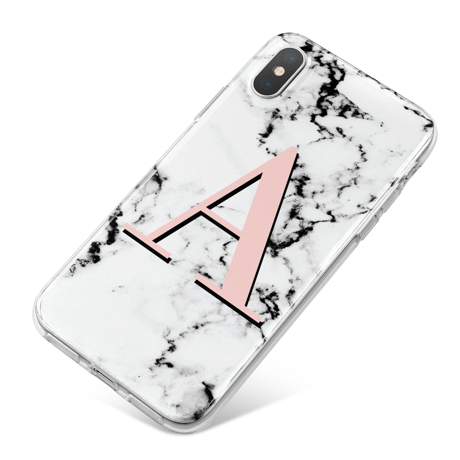 Personalised Block Coral Monogram Marble iPhone X Bumper Case on Silver iPhone