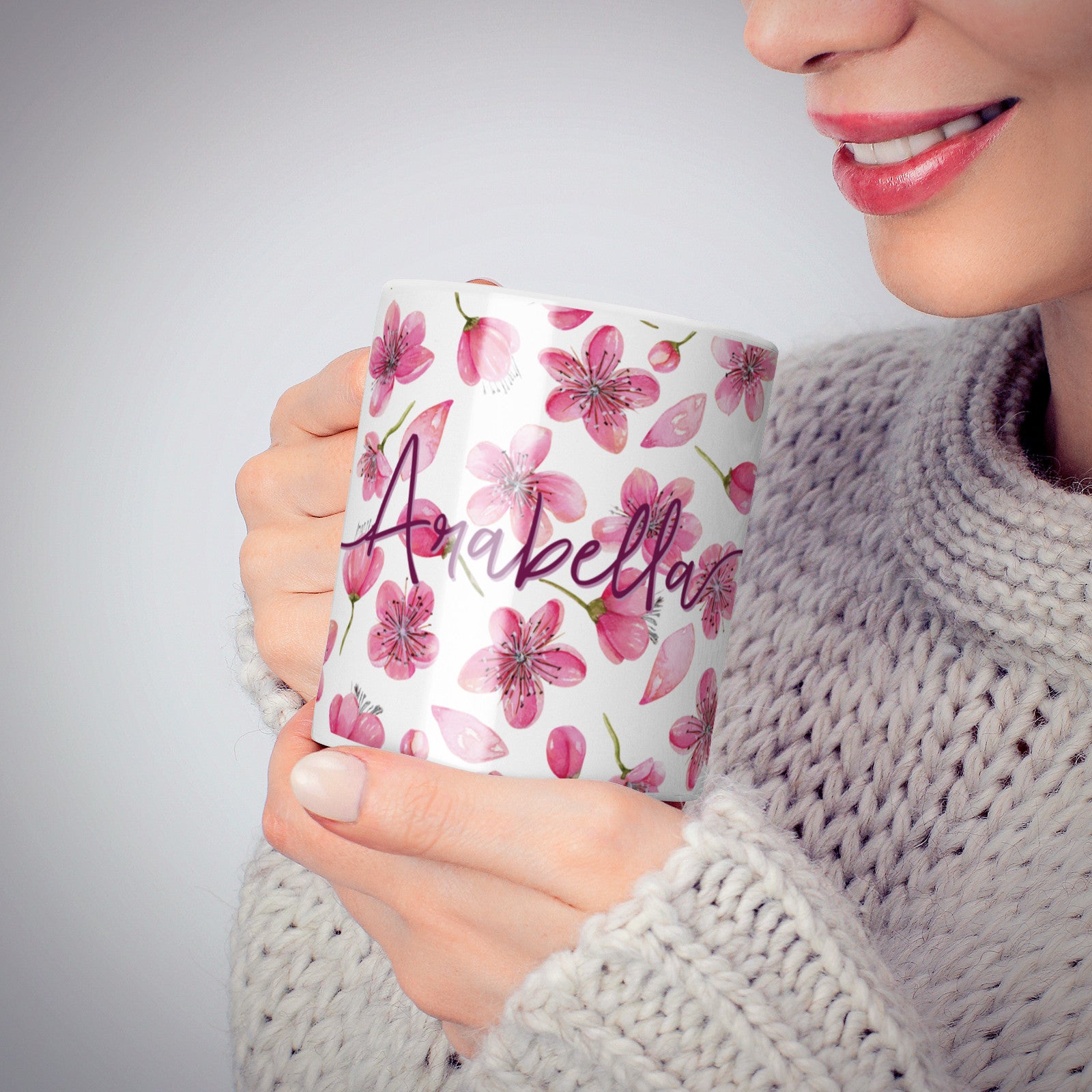 Personalised Blossom Pattern Pink 10oz Mug Alternative Image 6