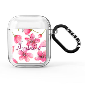Personalised Blossom Pattern Pink AirPods Case