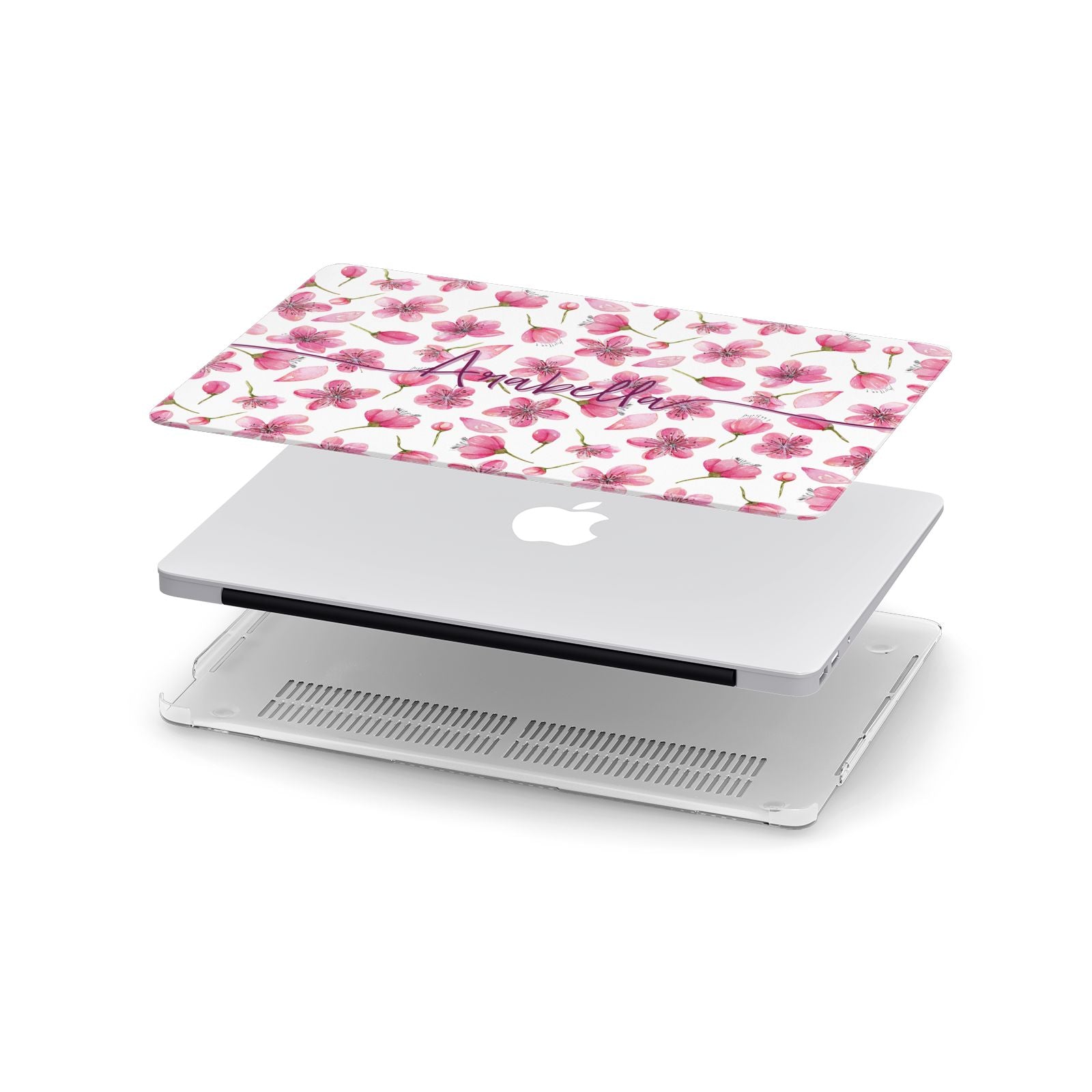 Personalised Blossom Pattern Pink Apple MacBook Case in Detail