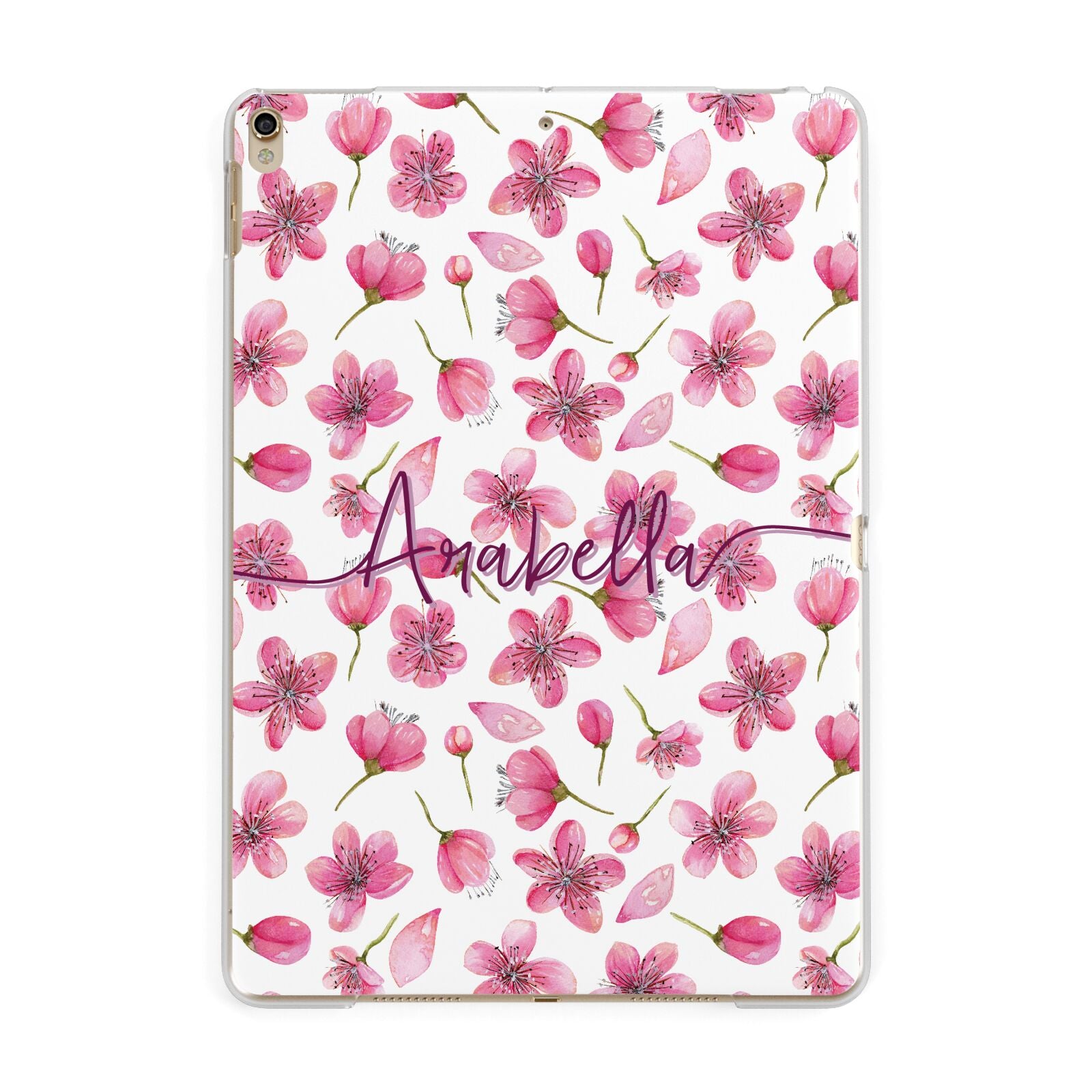 Personalised Blossom Pattern Pink Apple iPad Gold Case