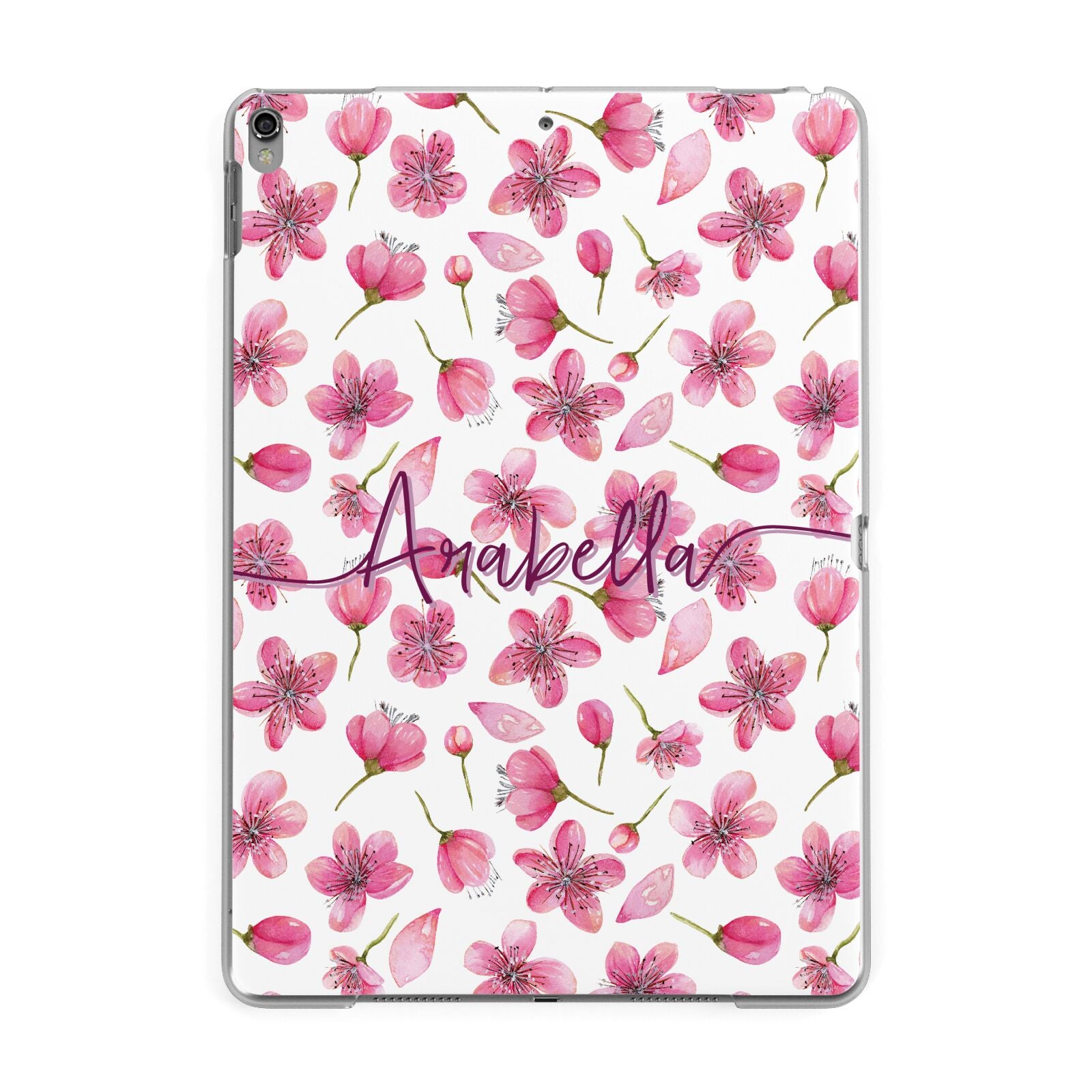 Personalised Blossom Pattern Pink Apple iPad Grey Case