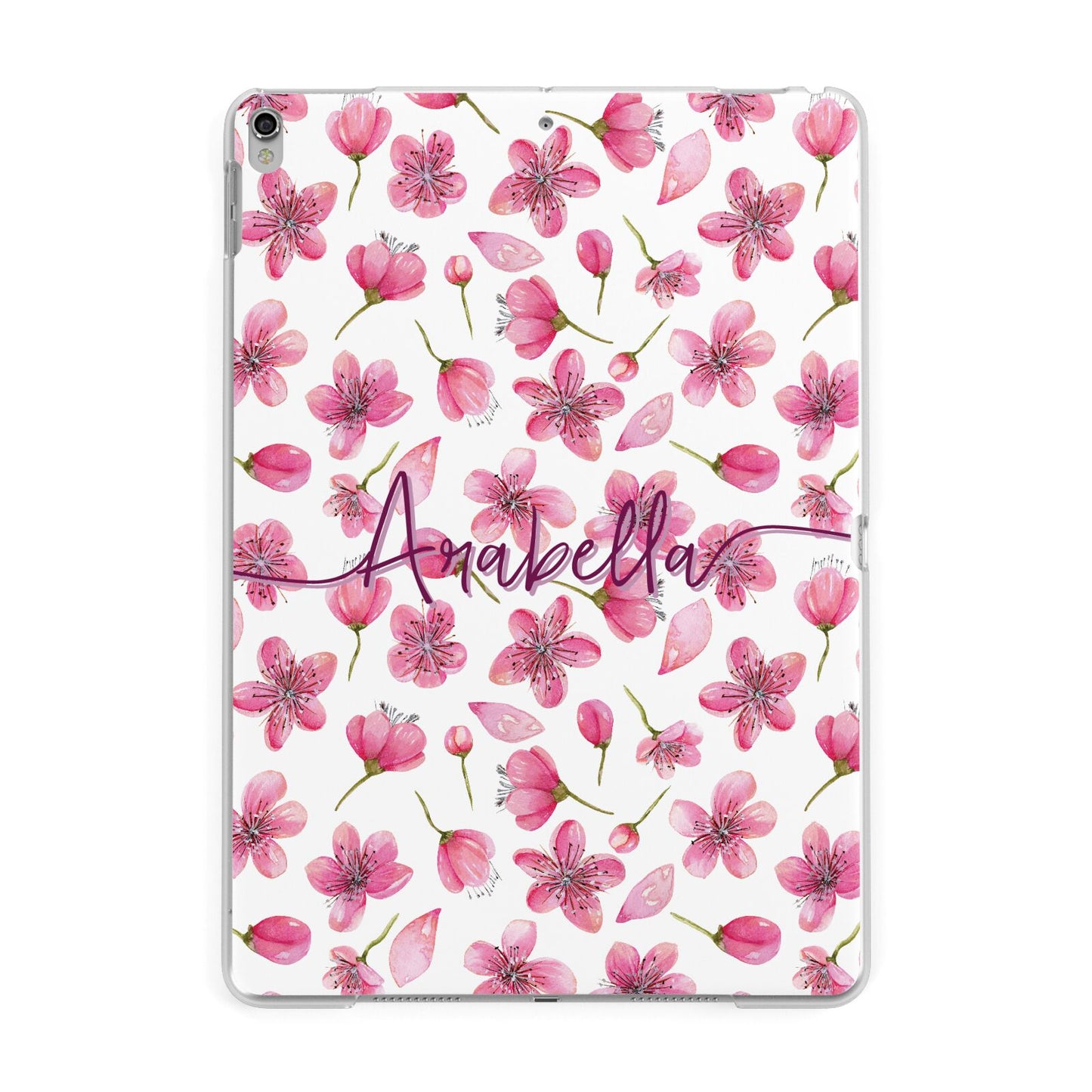 Personalised Blossom Pattern Pink Apple iPad Silver Case