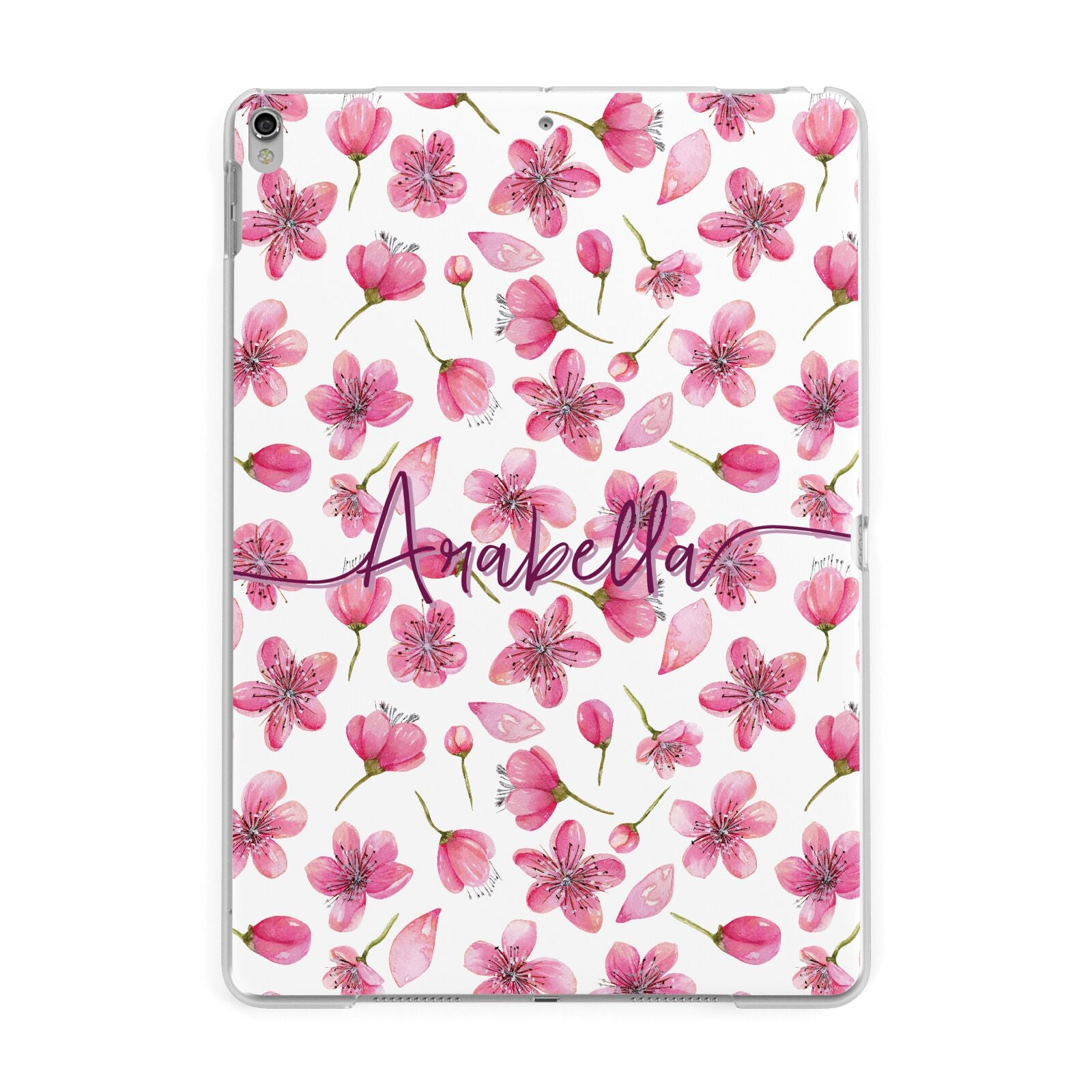 Personalised Blossom Pattern Pink Apple iPad Silver Case