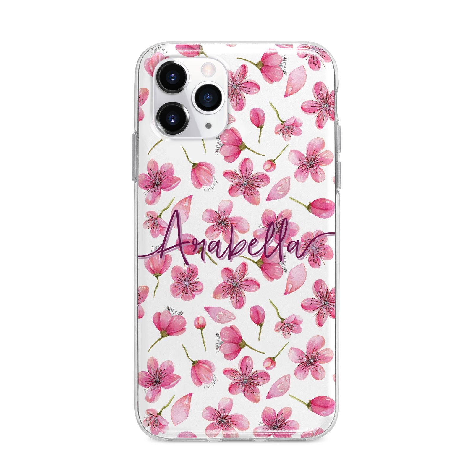 Personalised Blossom Pattern Pink Apple iPhone 11 Pro in Silver with Bumper Case