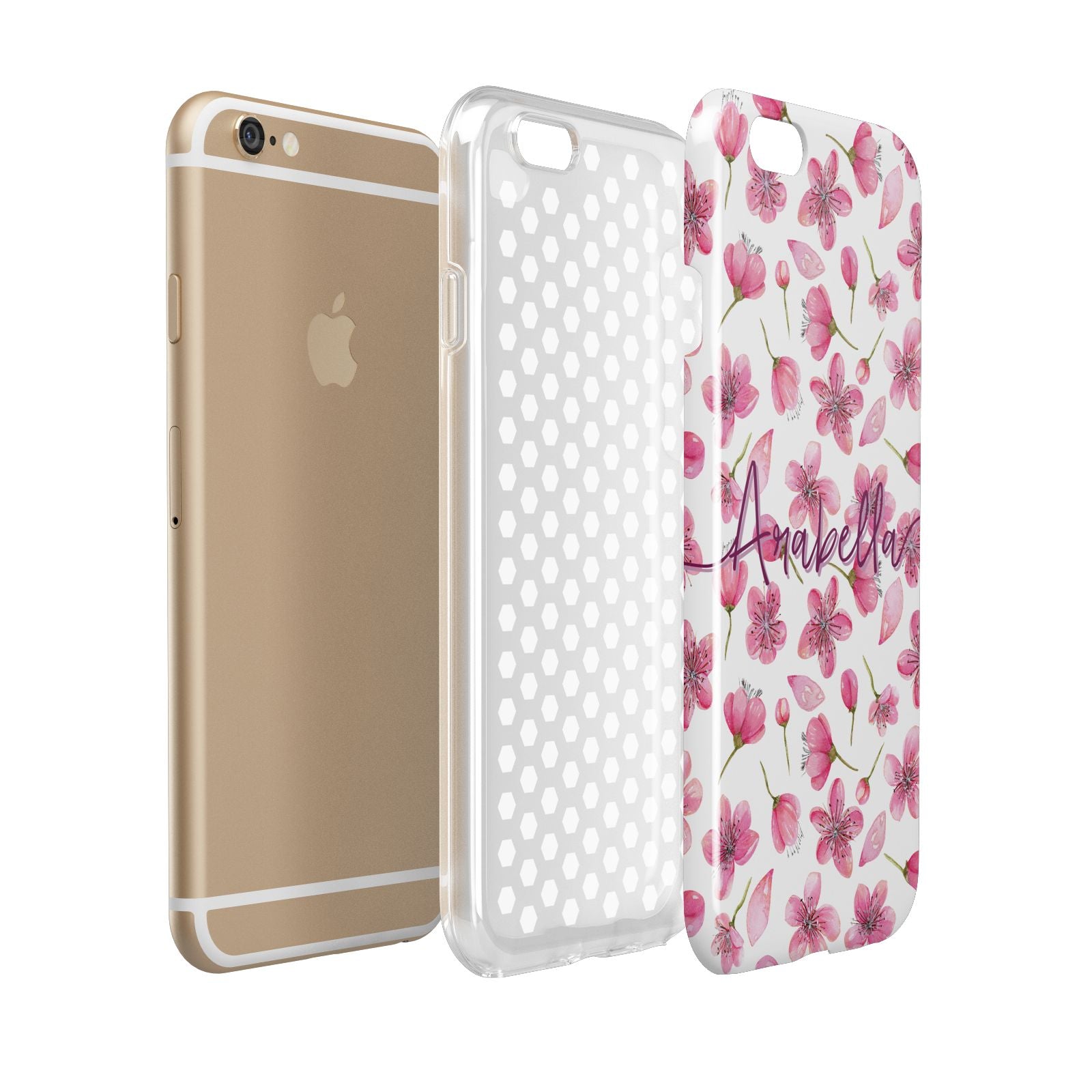 Personalised Blossom Pattern Pink Apple iPhone 6 3D Tough Case Expanded view