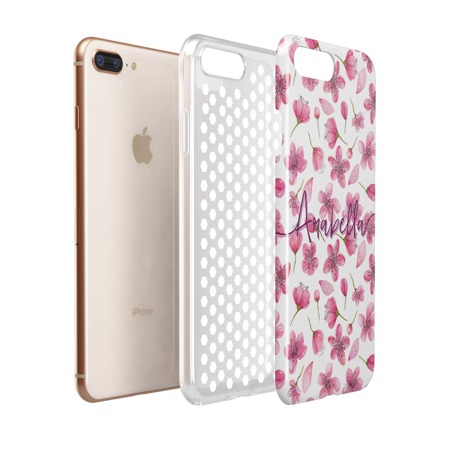 Personalised Blossom Pattern Pink Apple iPhone 7 8 Plus 3D Tough Case Expanded View