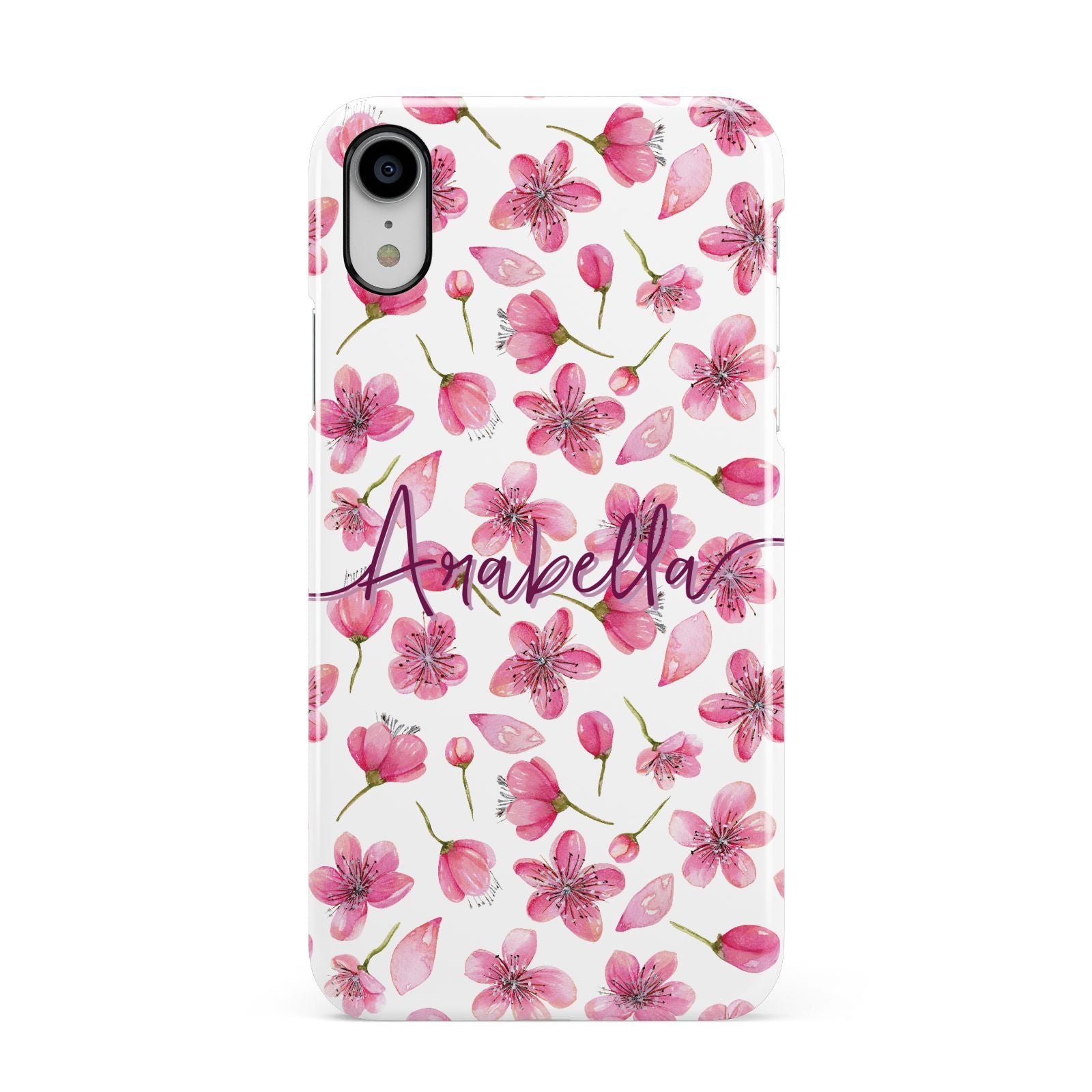 Personalised Blossom Pattern Pink Apple iPhone XR White 3D Snap Case