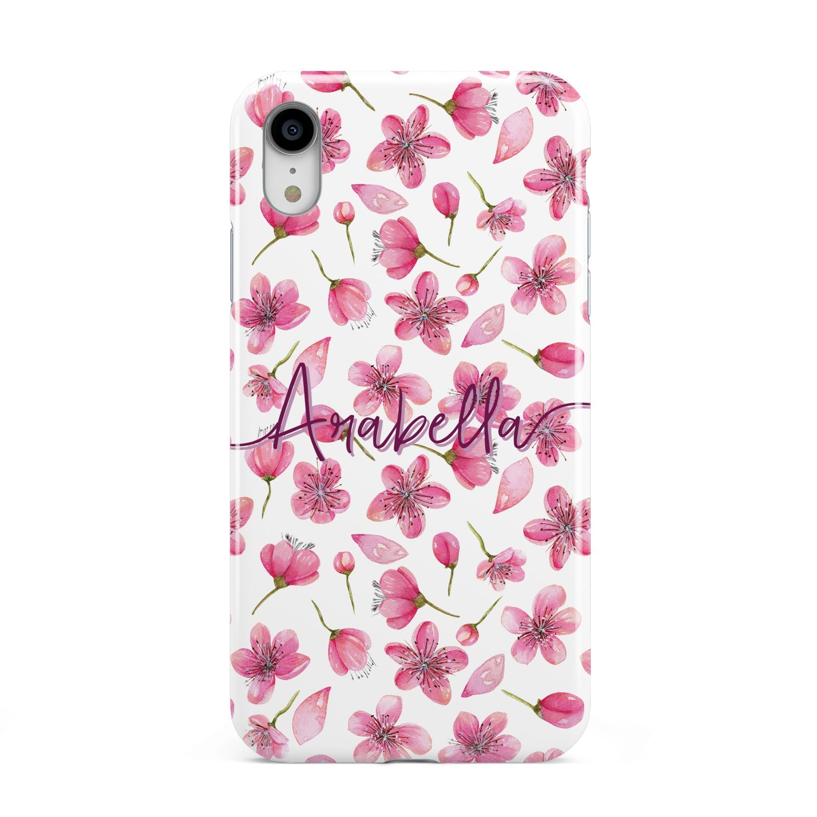 Personalised Blossom Pattern Pink Apple iPhone XR White 3D Tough Case
