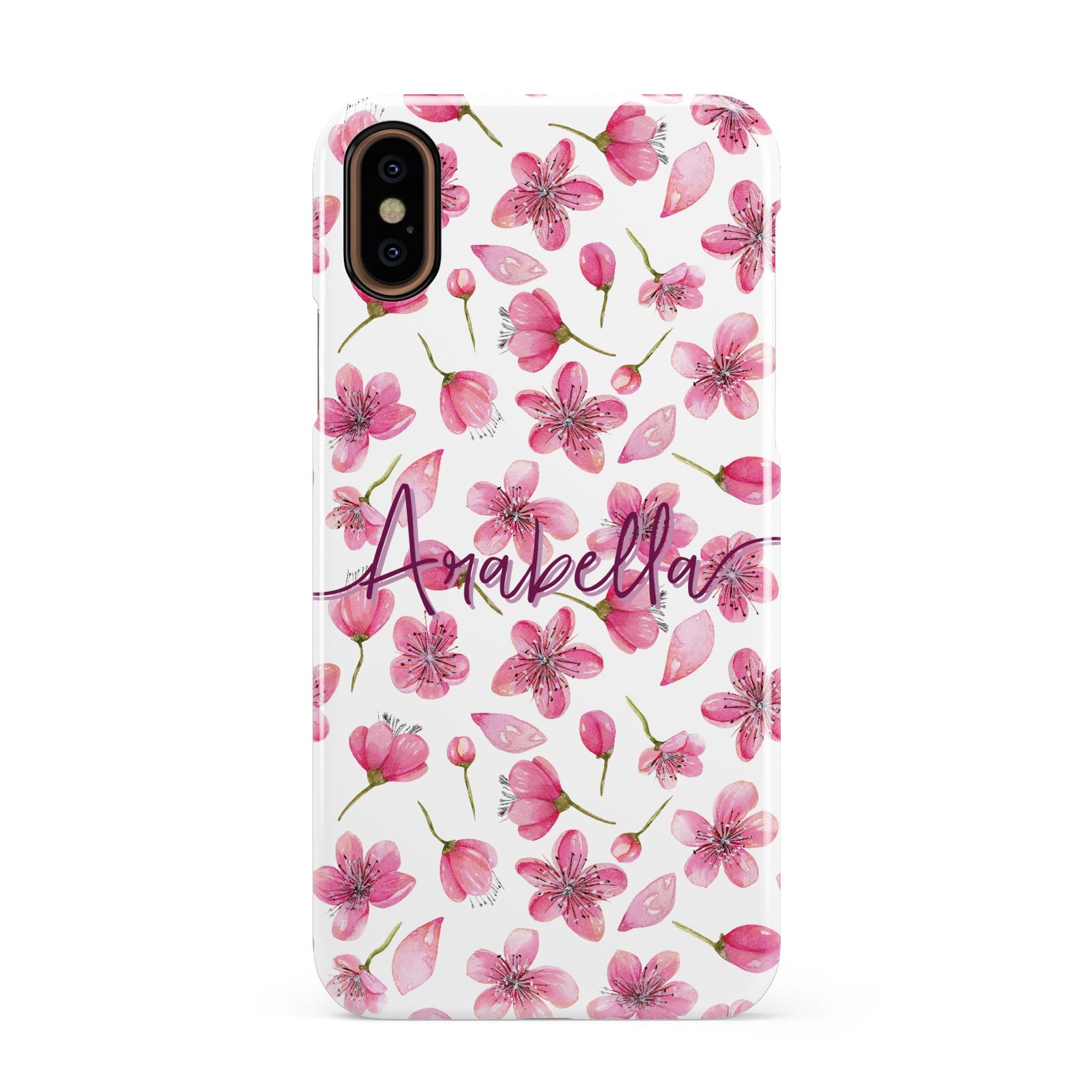 Personalised Blossom Pattern Pink Apple iPhone XS 3D Snap Case