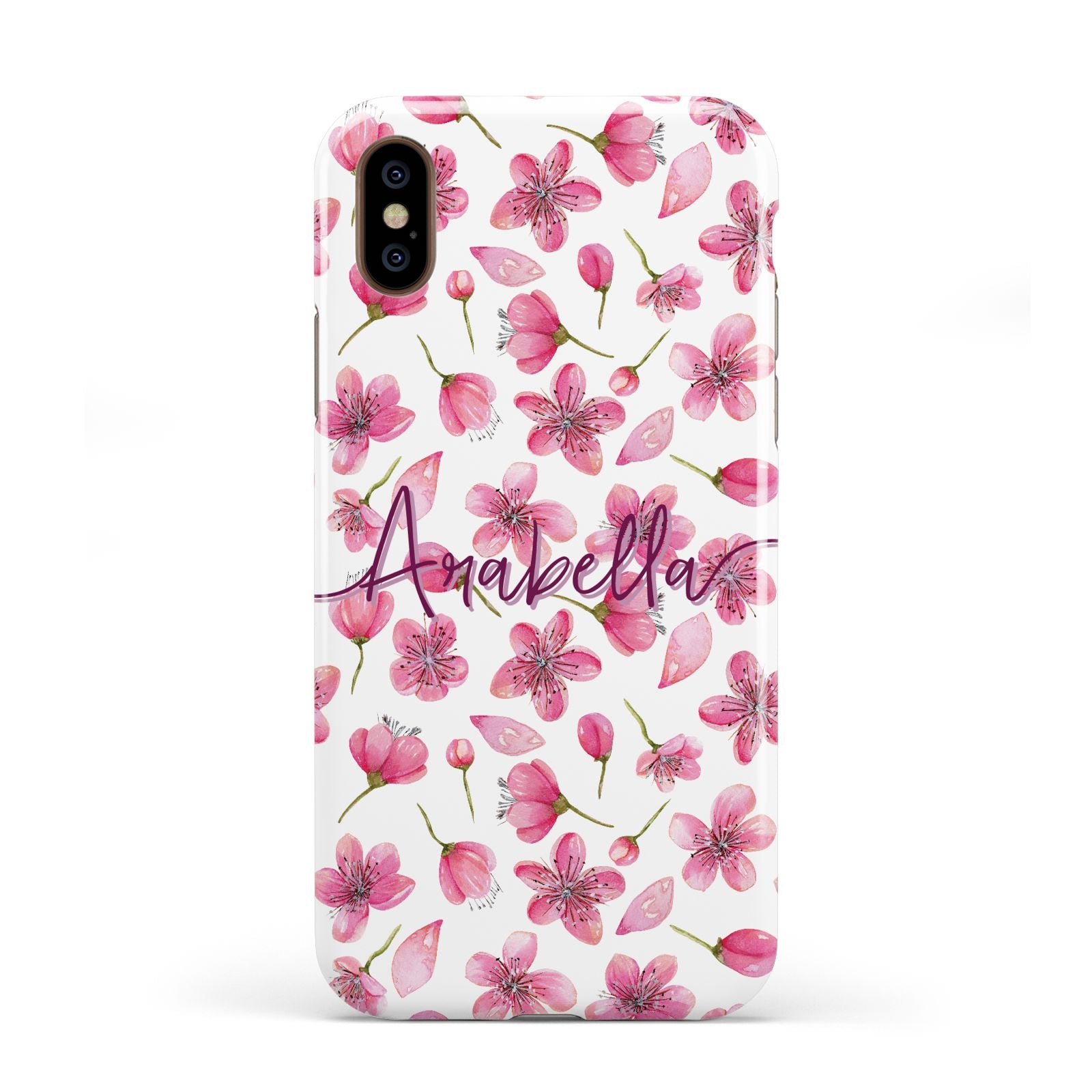 Personalised Blossom Pattern Pink Apple iPhone XS 3D Tough
