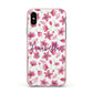 Personalised Blossom Pattern Pink Apple iPhone Xs Impact Case Pink Edge on Silver Phone