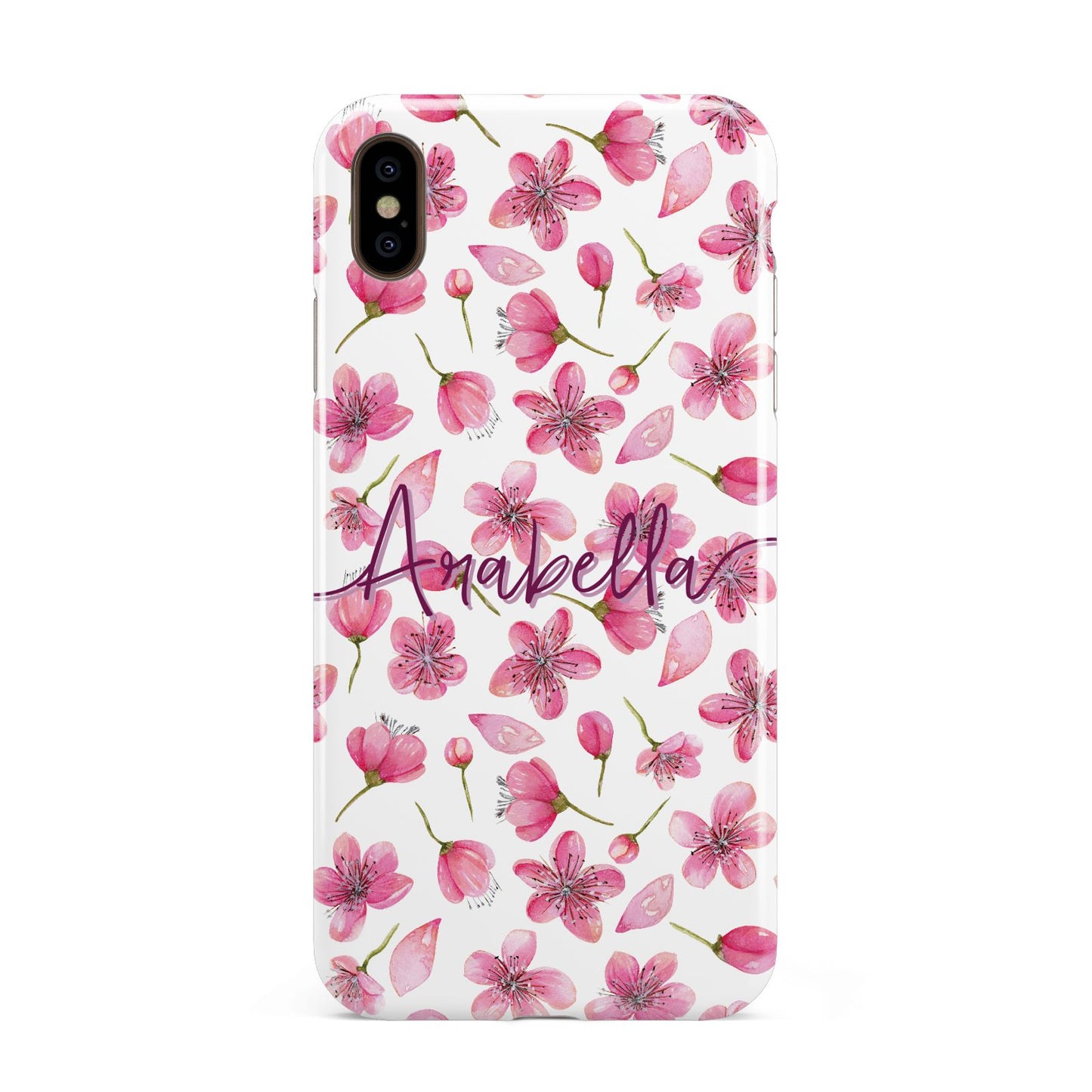 Personalised Blossom Pattern Pink Apple iPhone Xs Max 3D Tough Case
