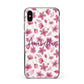 Personalised Blossom Pattern Pink Apple iPhone Xs Max Impact Case Black Edge on Silver Phone