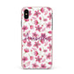 Personalised Blossom Pattern Pink Apple iPhone Xs Max Impact Case Pink Edge on Black Phone